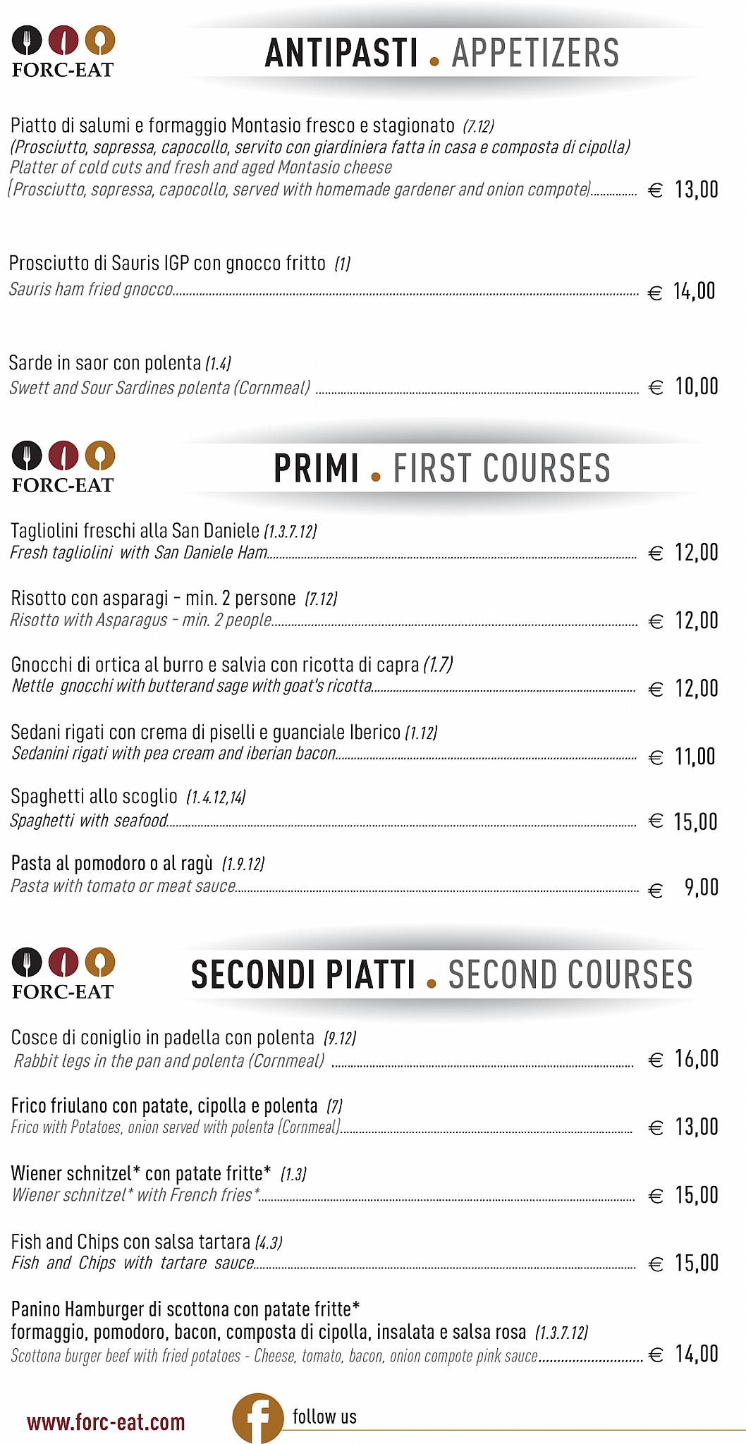 Menu di Ristorante Forcate 1970 