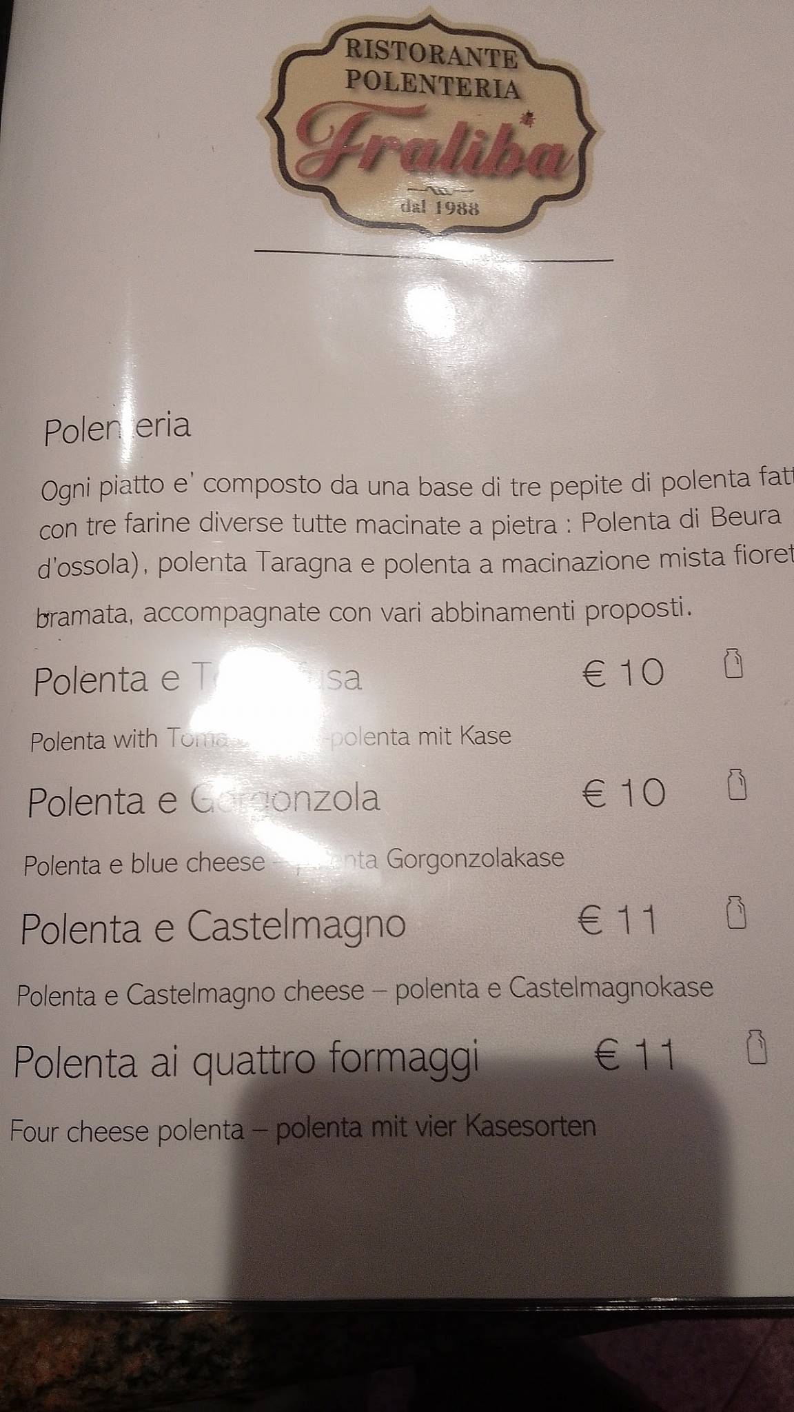 Menu di Ristorante Fraliba 