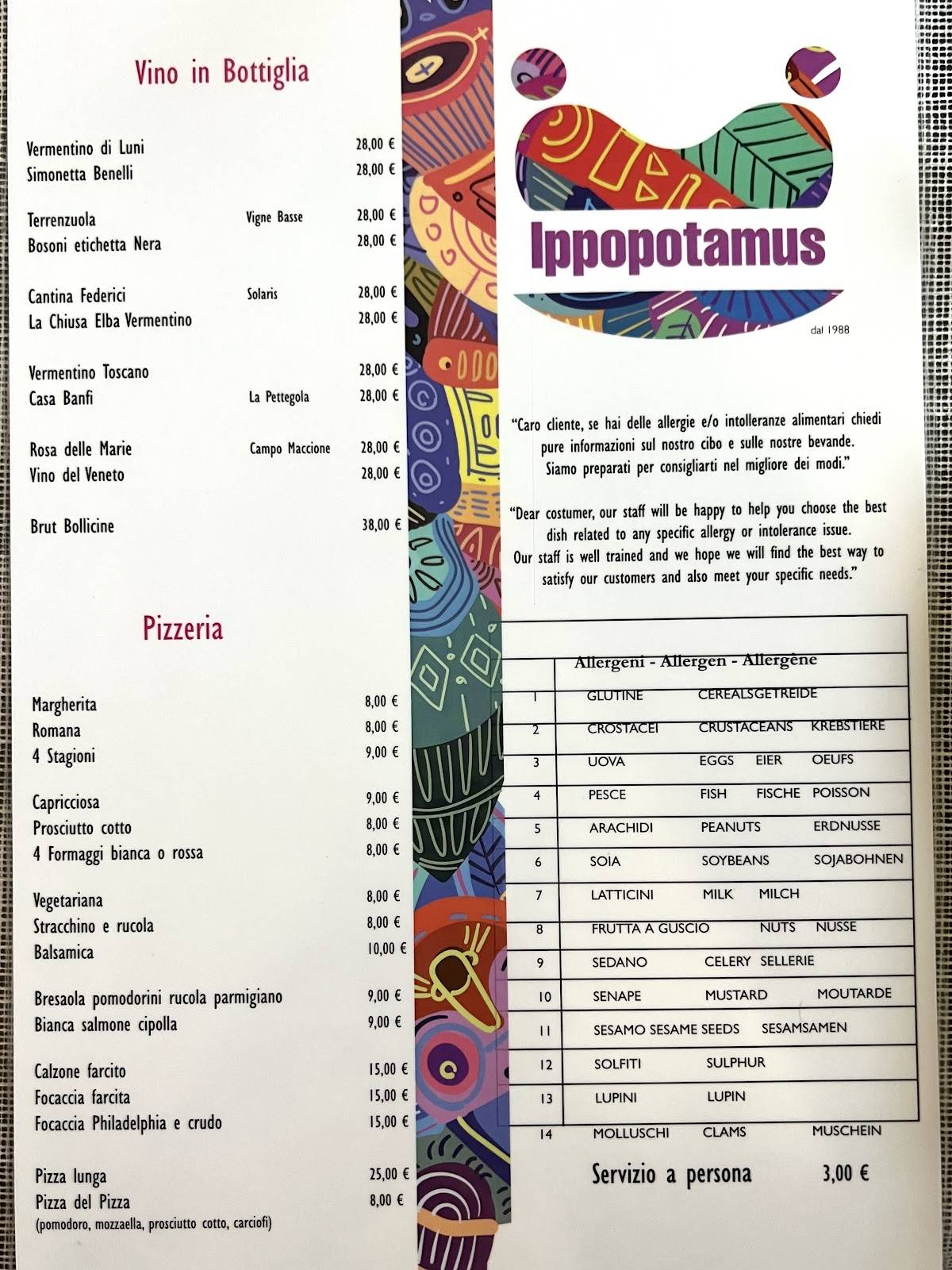 Menu di Ristorante Ippopotamus 
