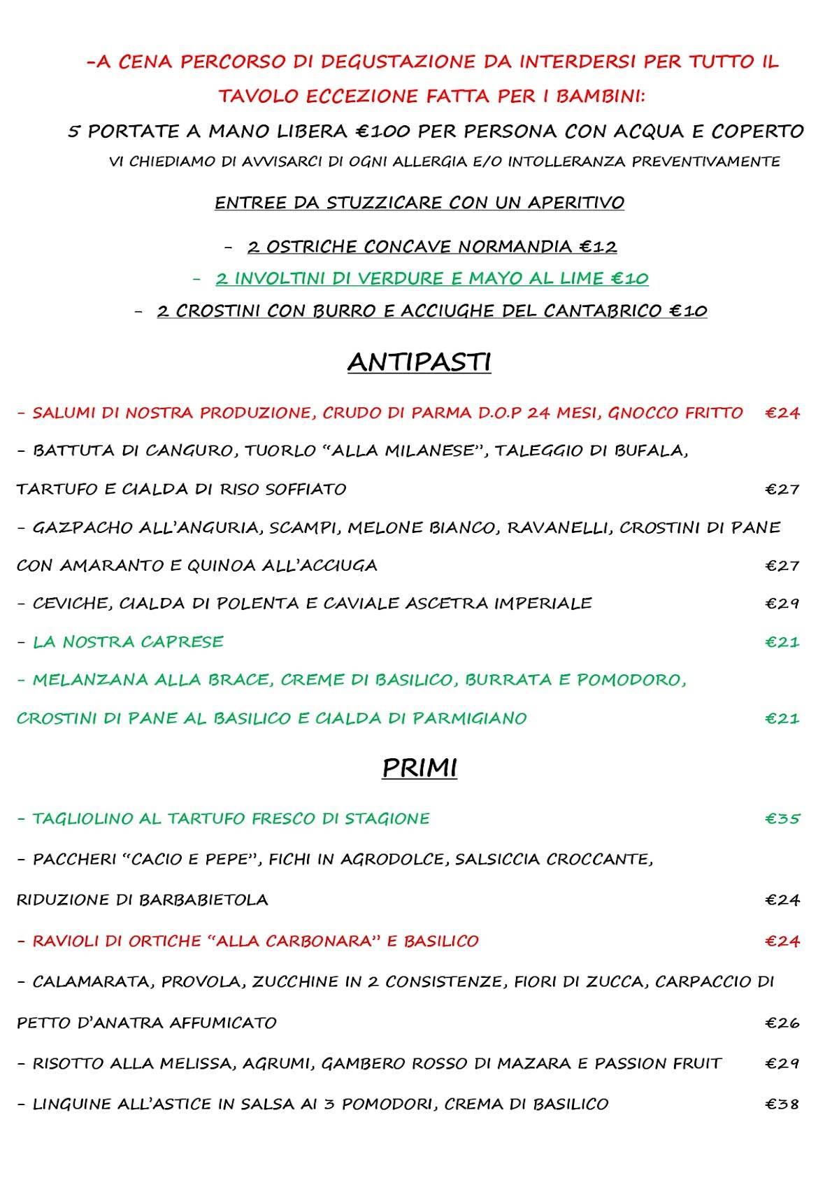 L’Antica Trattoria menu