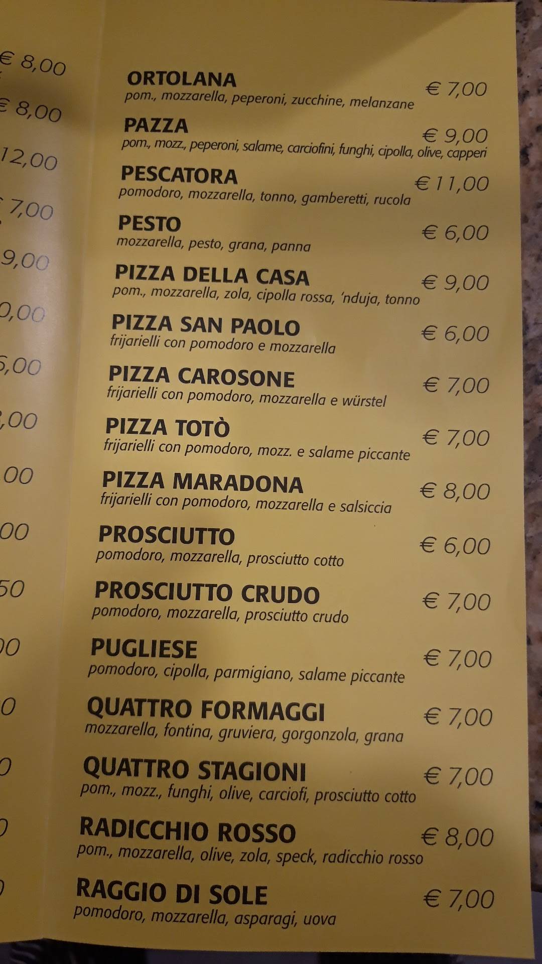 Menu di Ristorante Pizzeria Cadorna 