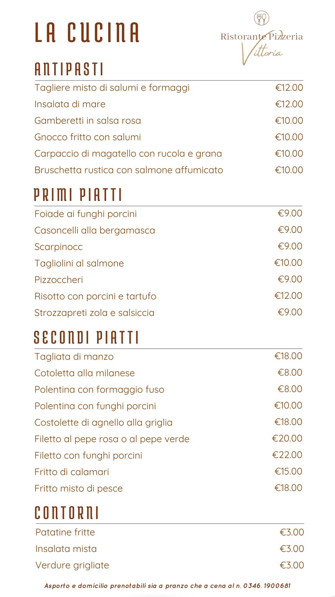 Menu di Ristorante Pizzeria Vittoria 