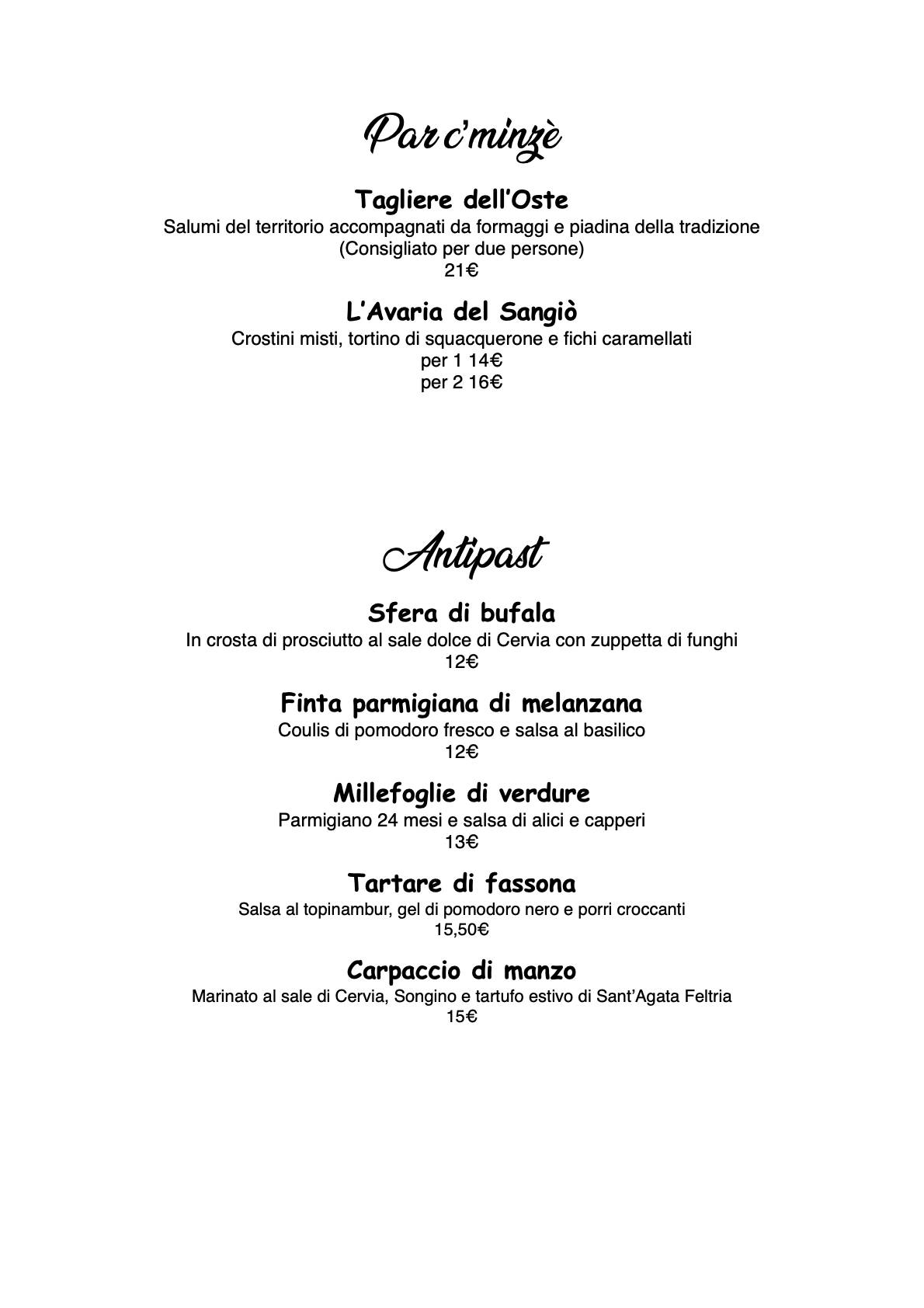 Menu di Al Sangiò - Magna e bè 