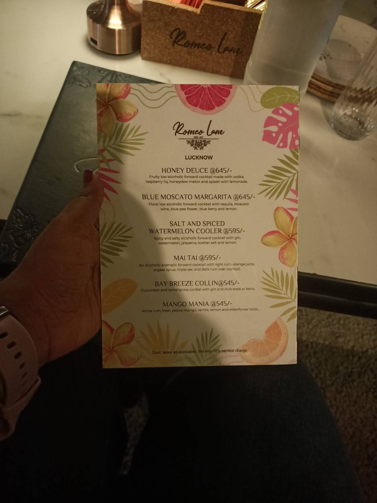 Romeo Lane Lucknow menu