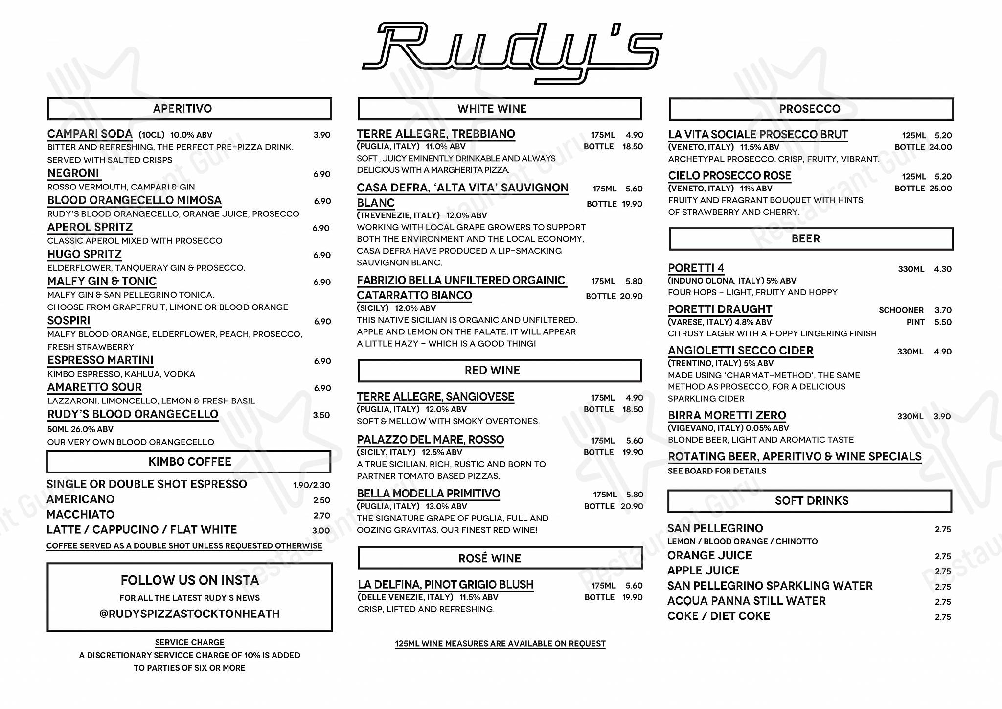 Menu at Rudy's Pizza Napoletana Stockton Heath restaurant, Warrington
