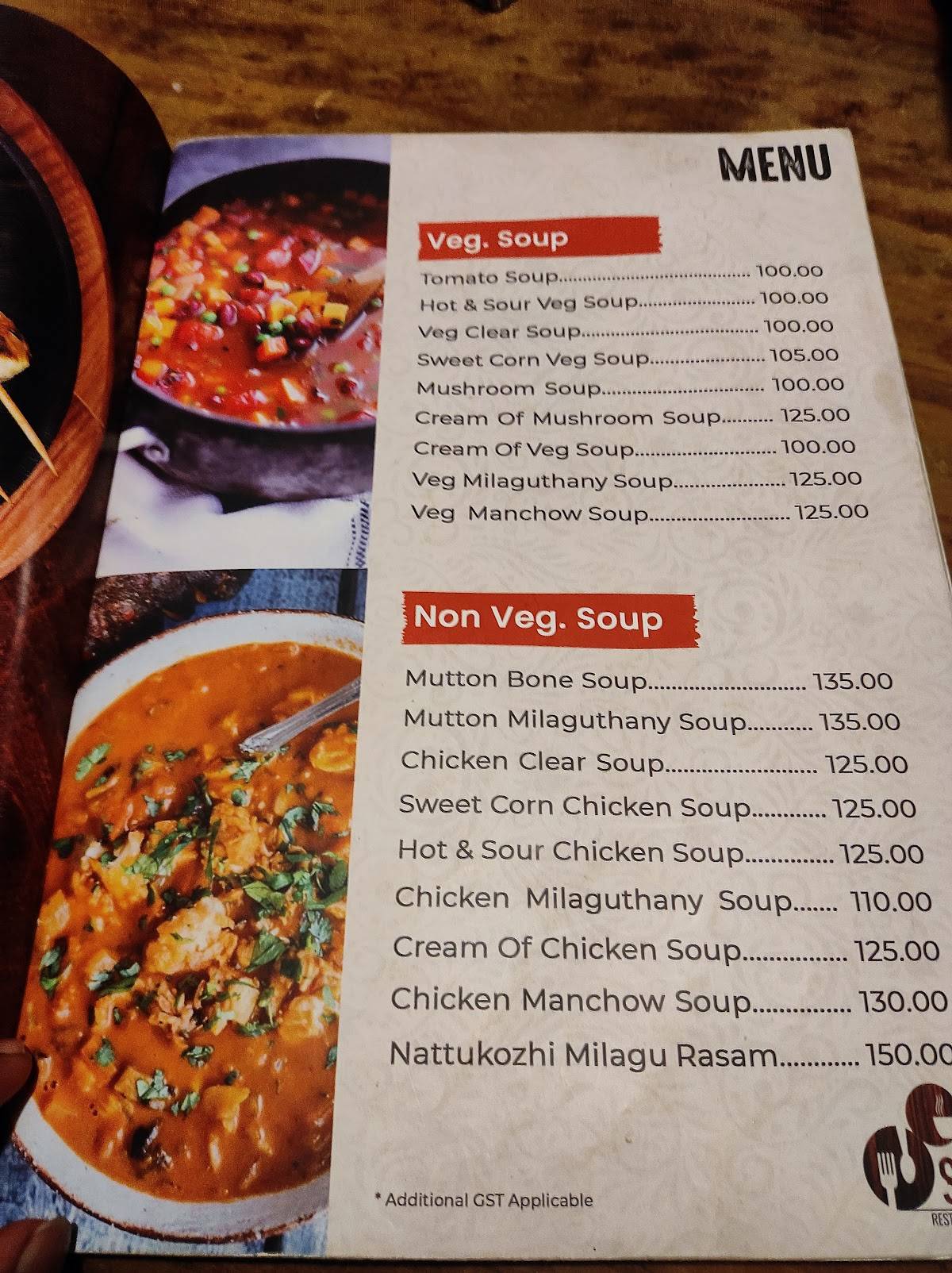 SDR Restaurant and cafe menu