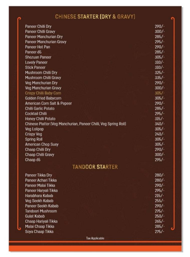 SHASHWAT RESTAURANT menu