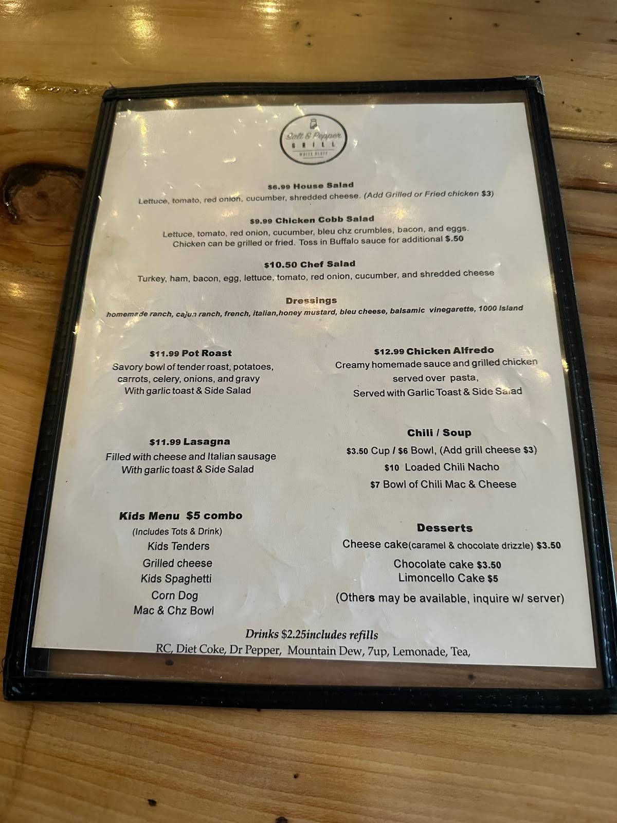 Menu at Salt and Pepper Grill restaurant, White Bluff