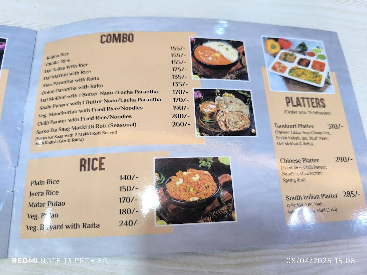 Samrat Sweets, Manesar menu