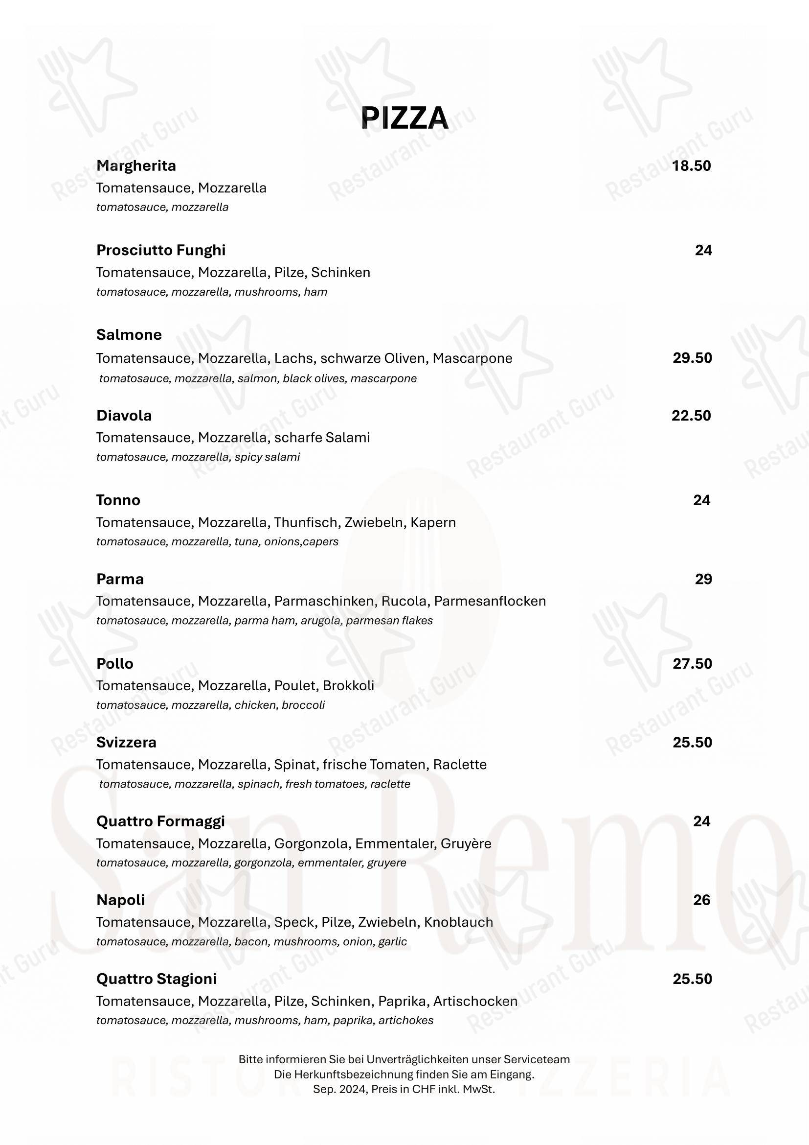 Menu di Restaurant San Remo GmbH - 菜单