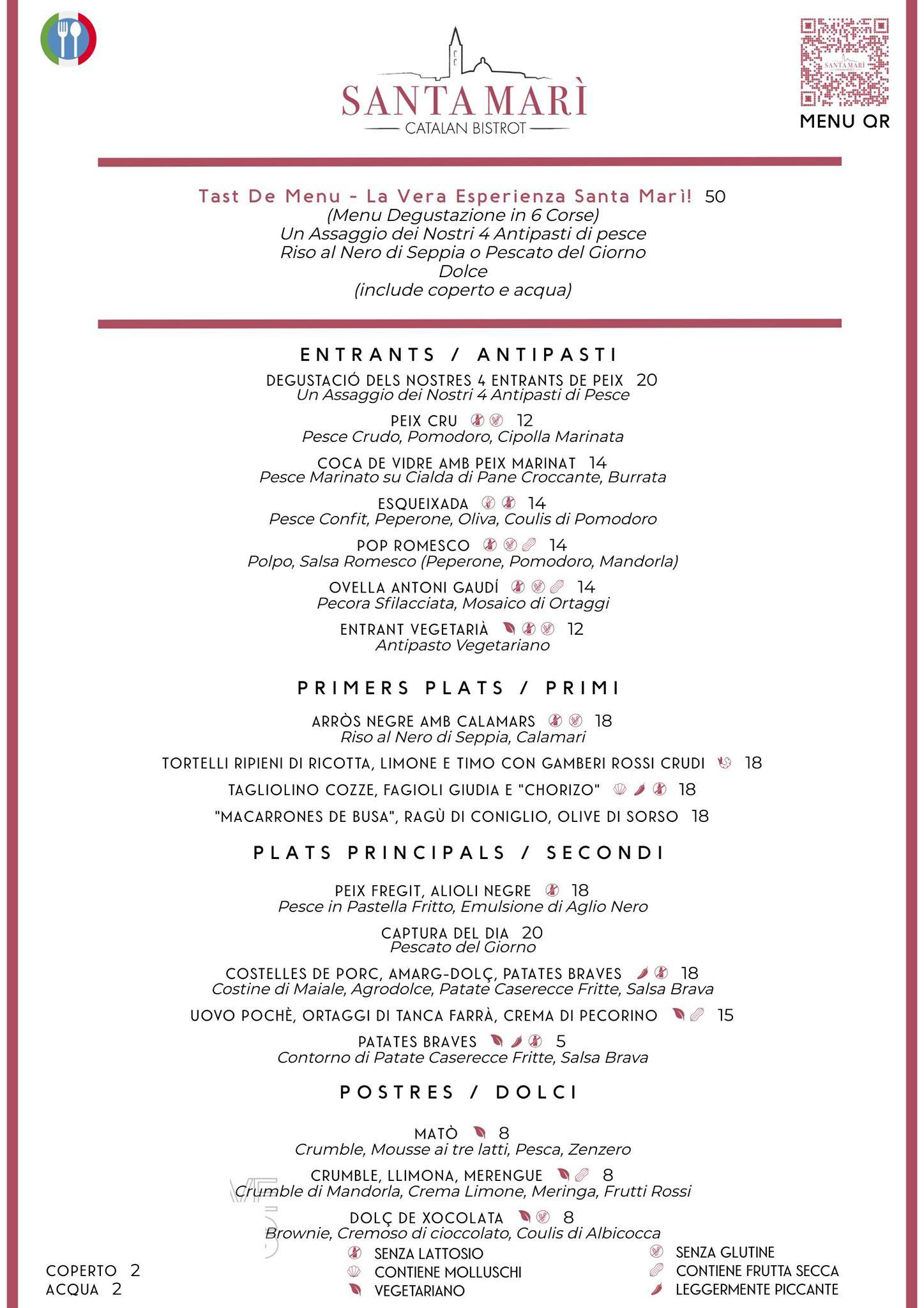 Menu di Santa Marì Catalan Bistrot 