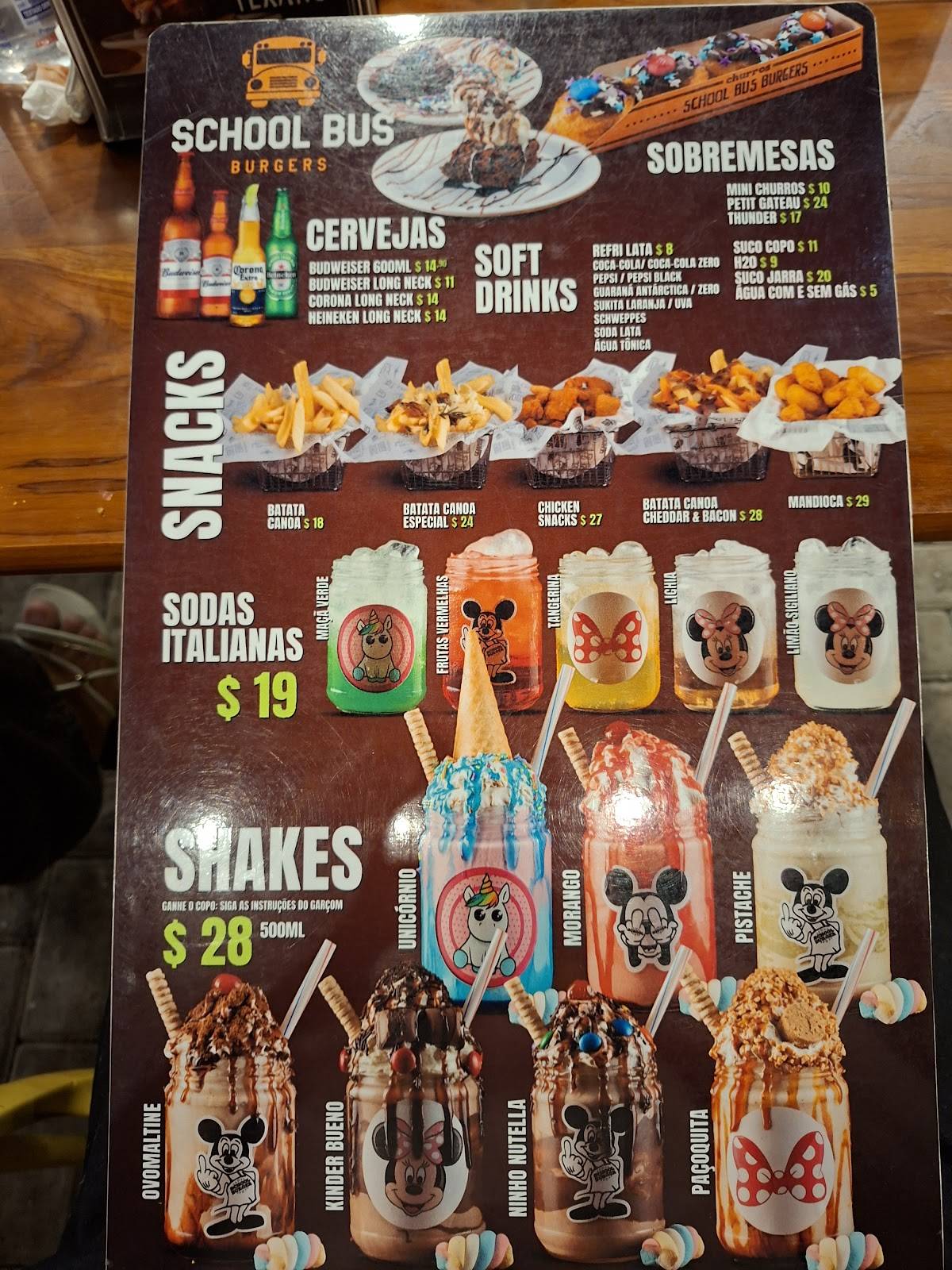 School Bus Burger cardápio