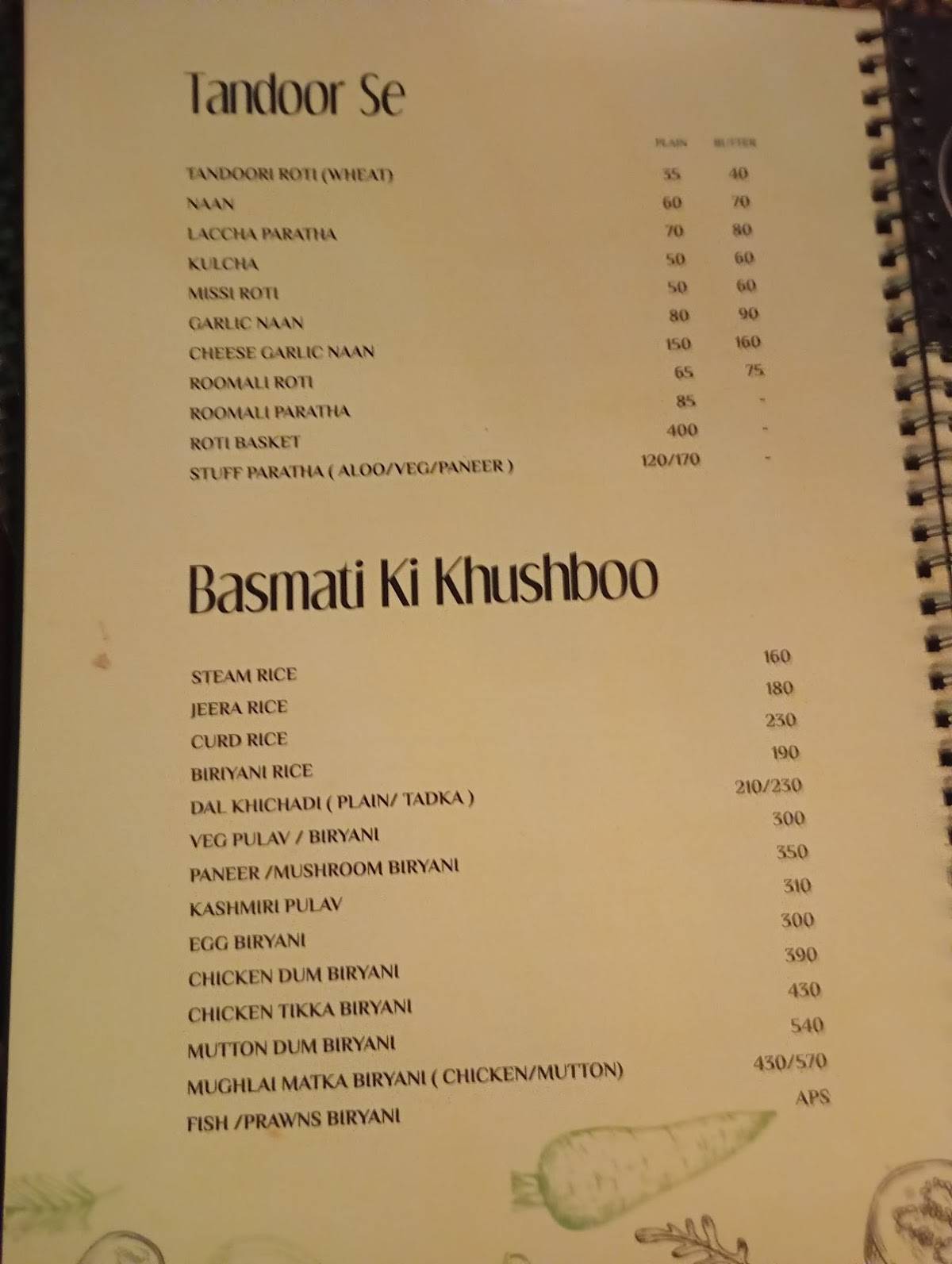 Shivar Garden Restaurant menu