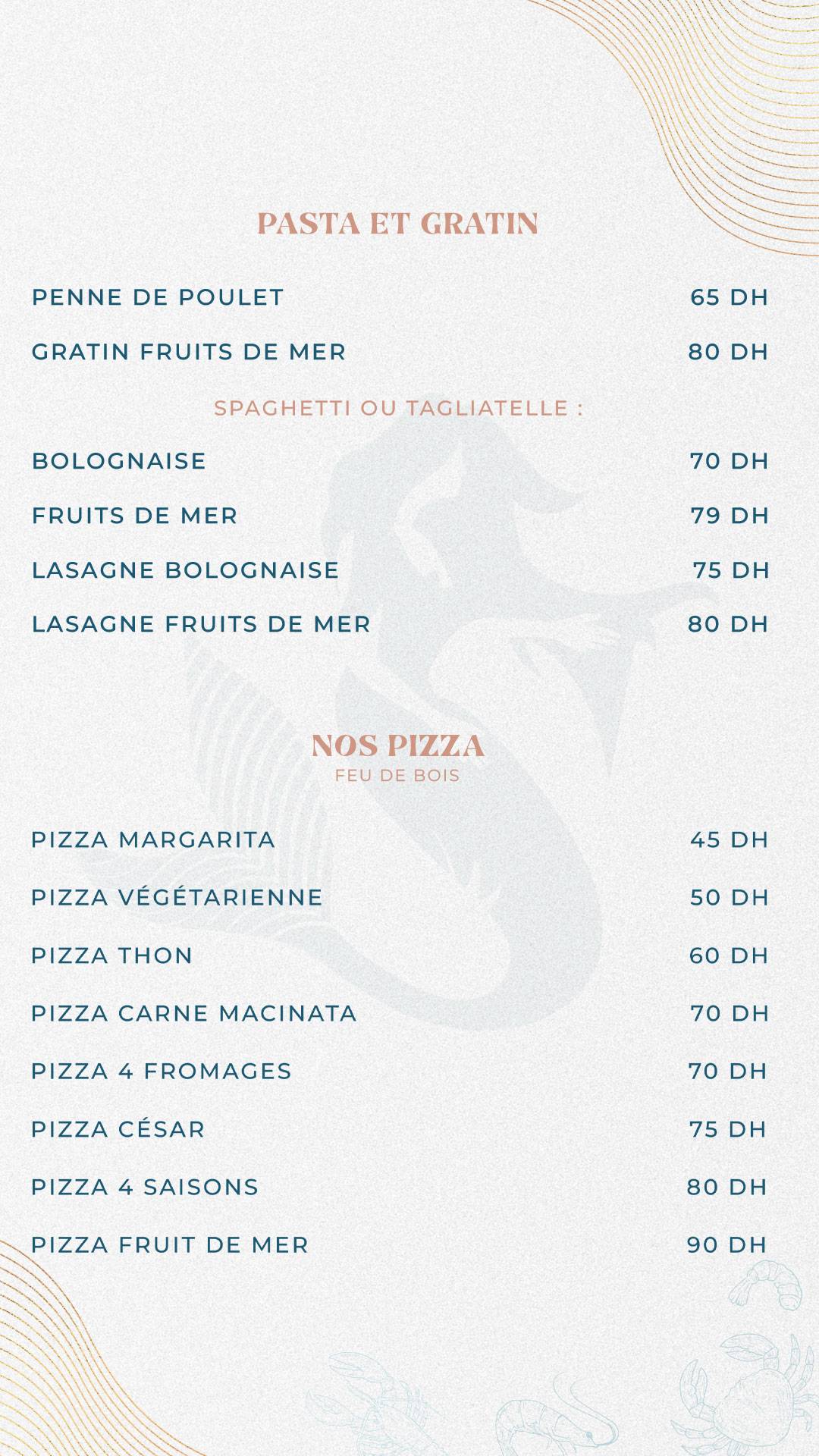 Menu de Sirène de l'Atlas