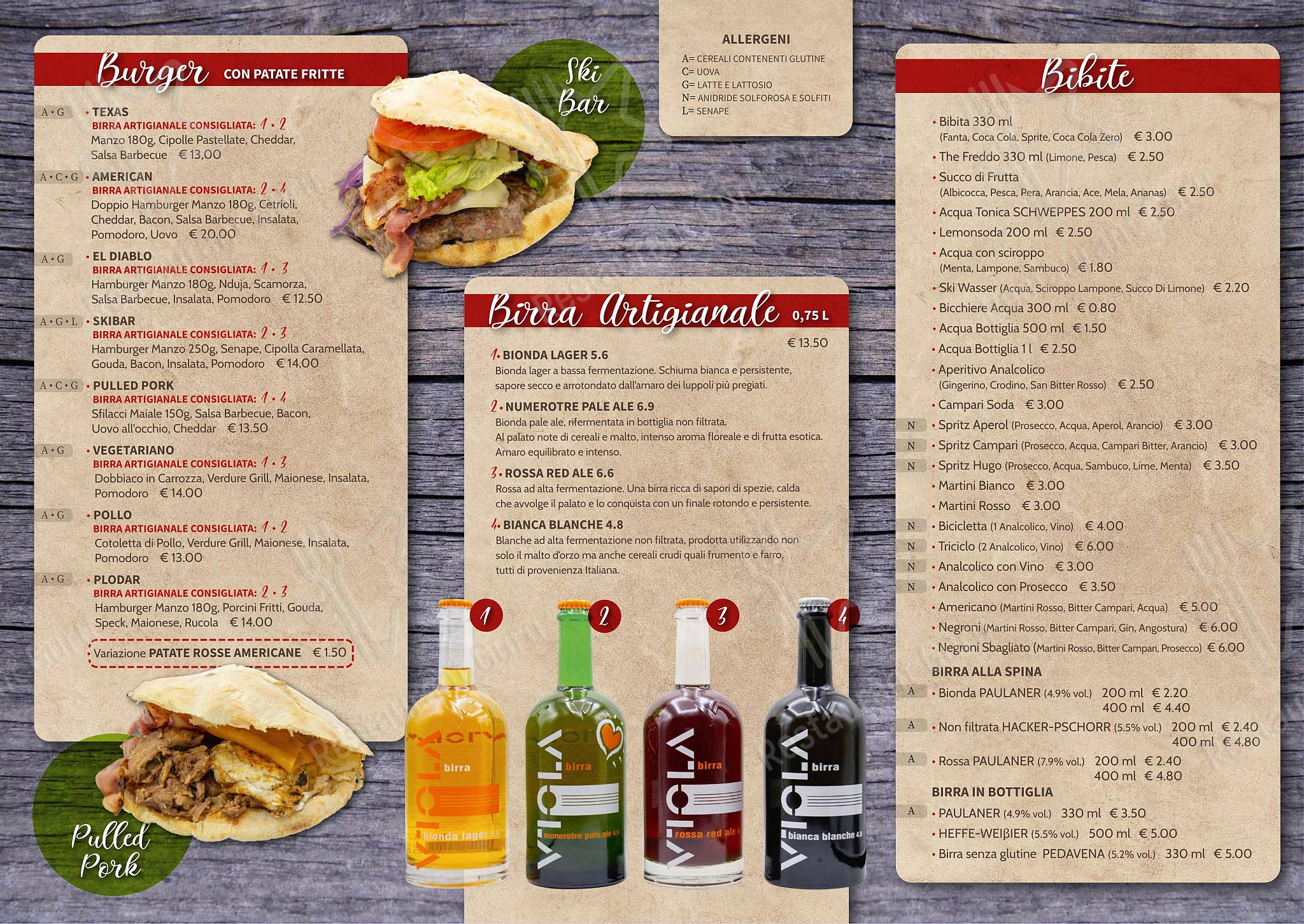 Takeaway Menu per SKIBAR SAPPADA RISTORANTE PIZZERIA HAMBURGERIA GOURMET asporto in Sappada