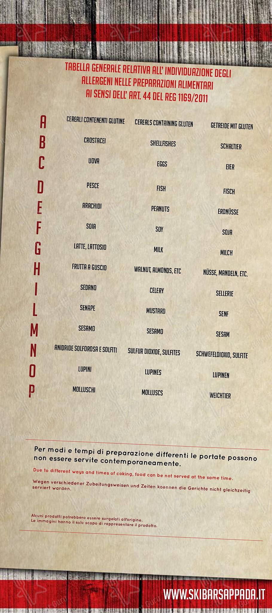SKIBAR SAPPADA RISTORANTE PIZZERIA HAMBURGERIA GOURMET asporto in Sappada - Takeaway Menu
