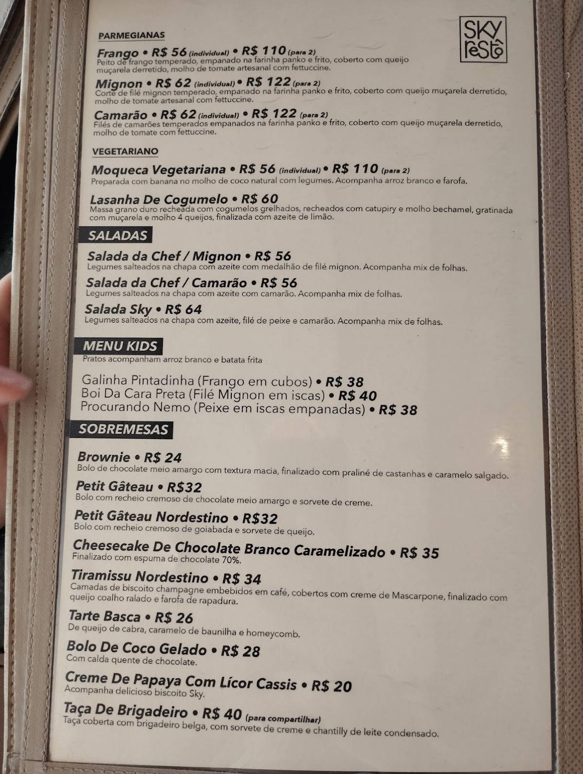 Sky Restô cardápio