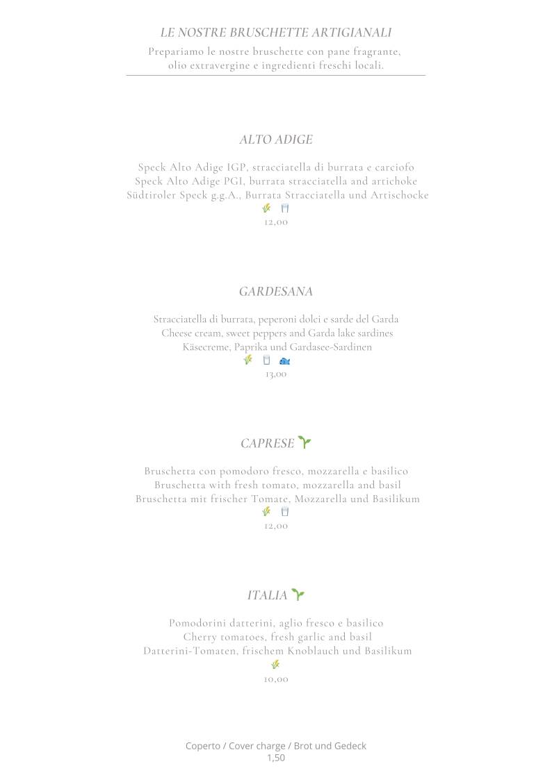 Menu di Speck Stube al Castèl Limone Ristorante Tipico 