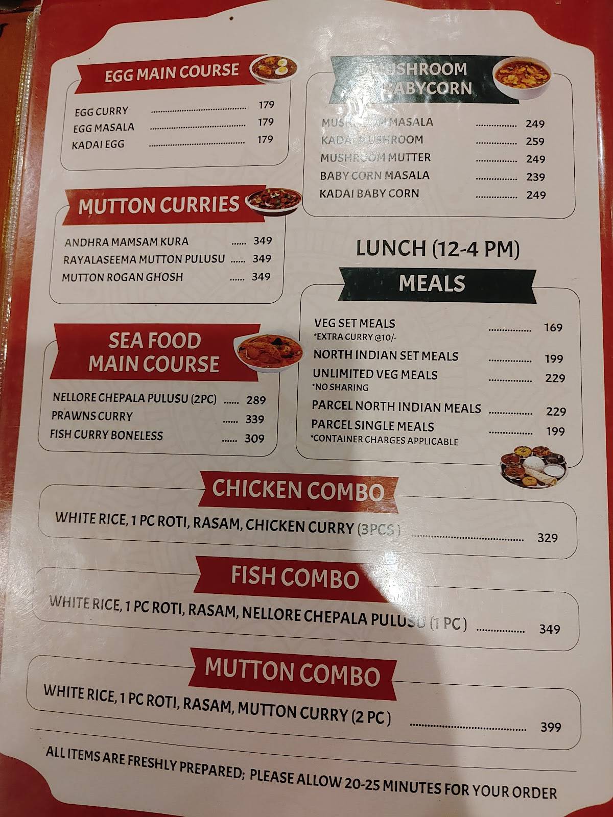 Spice Villa Restaurant menu