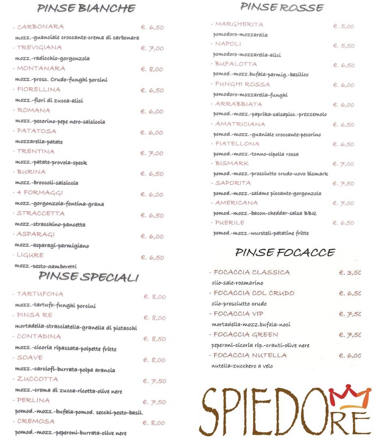 Menu di SpiedoRe 
