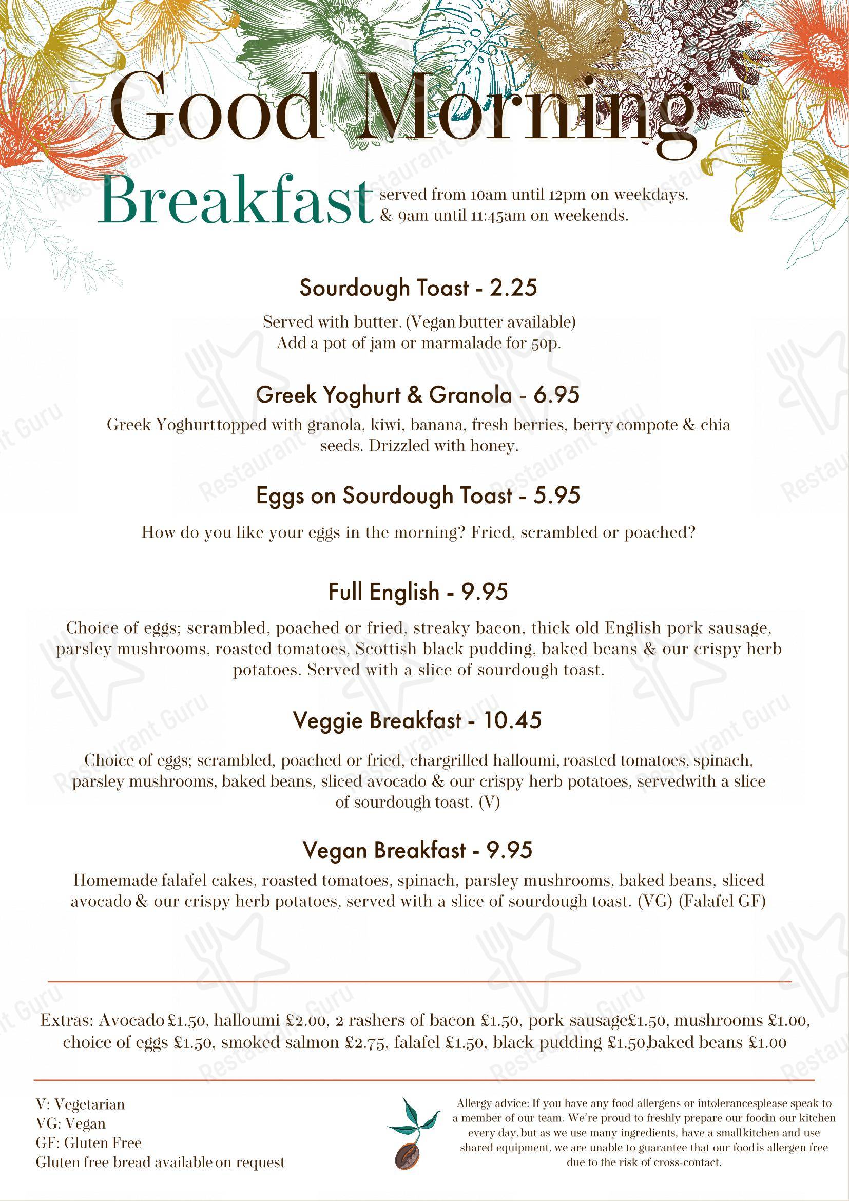 Menu at Sprout Kitchen Garden cafe, Ellesmere Port