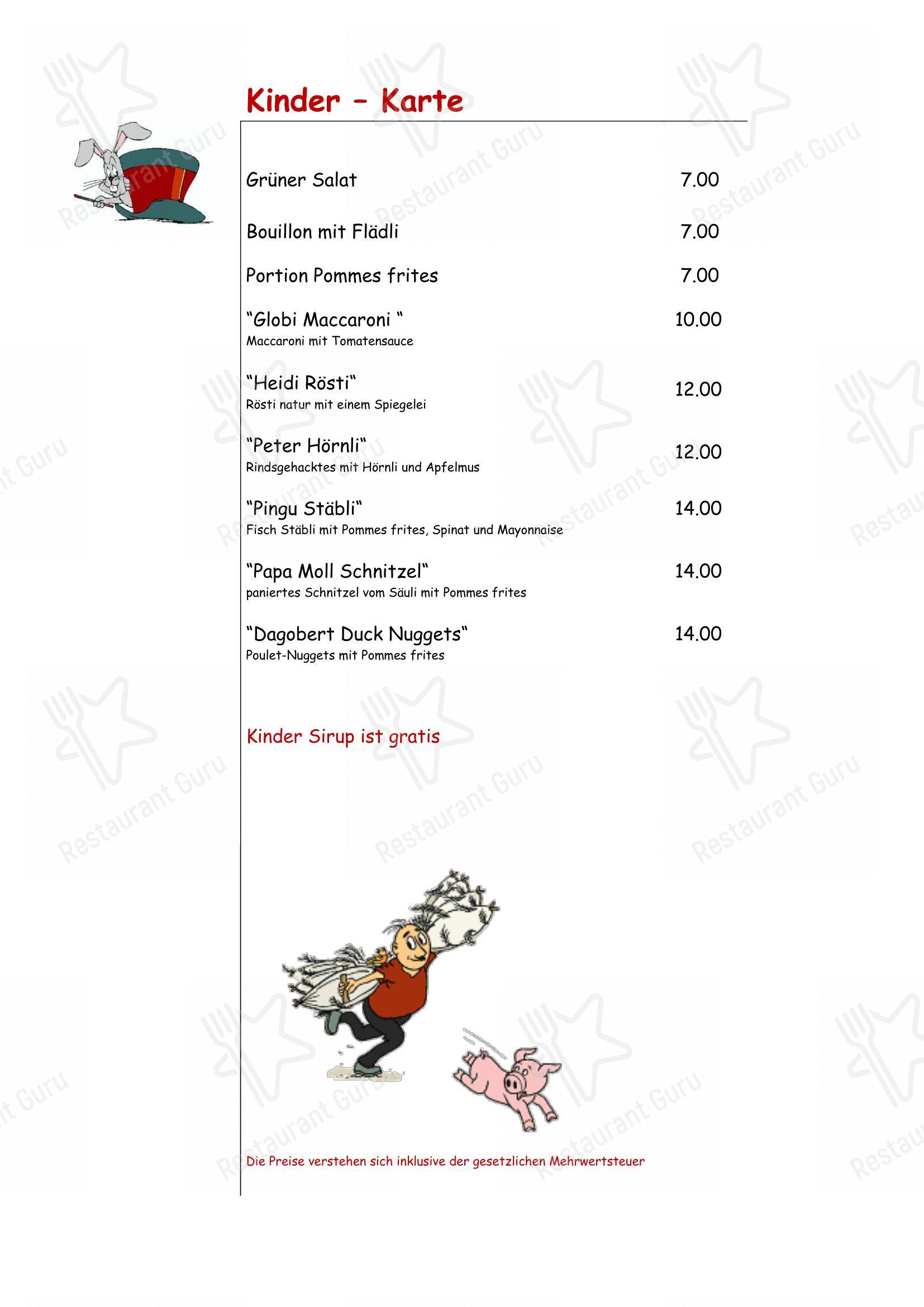 Menu di Restaurant Stählibuck - Menu bar