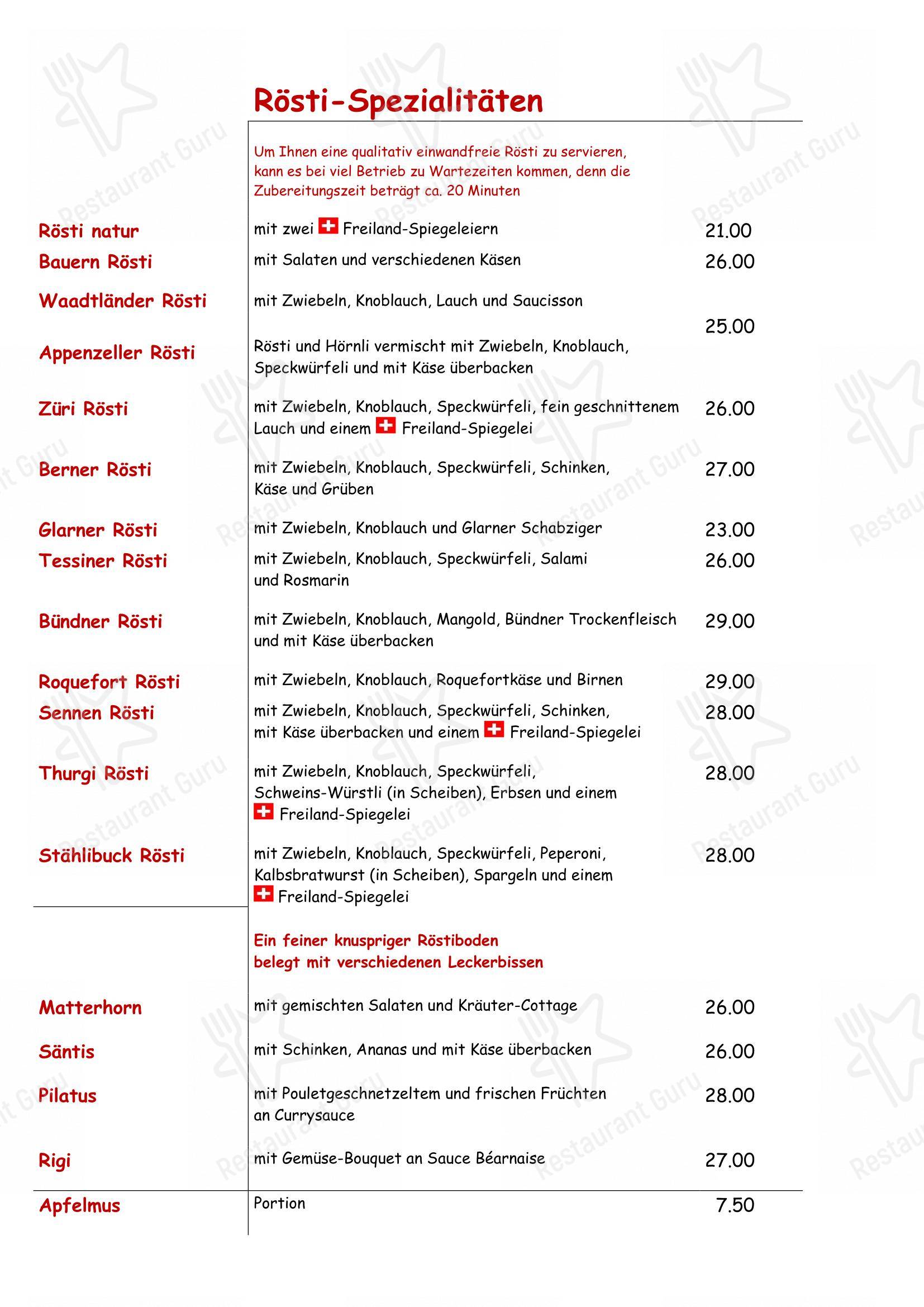 Menu bar per Restaurant Stählibuck ristorante