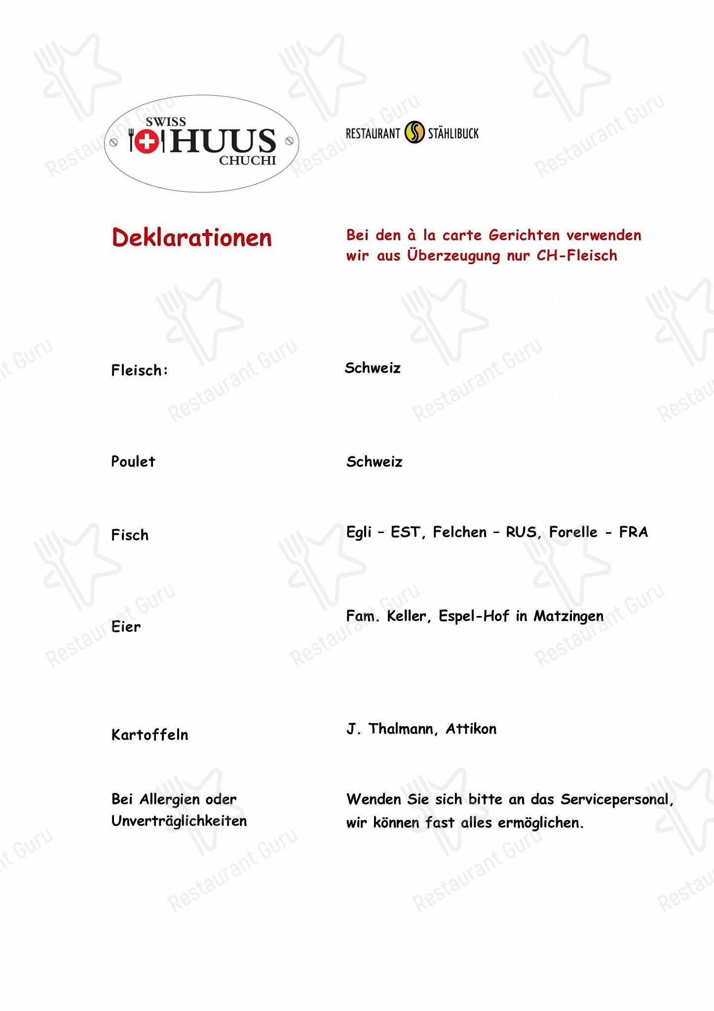 Menu di Restaurant Stählibuck - Menu