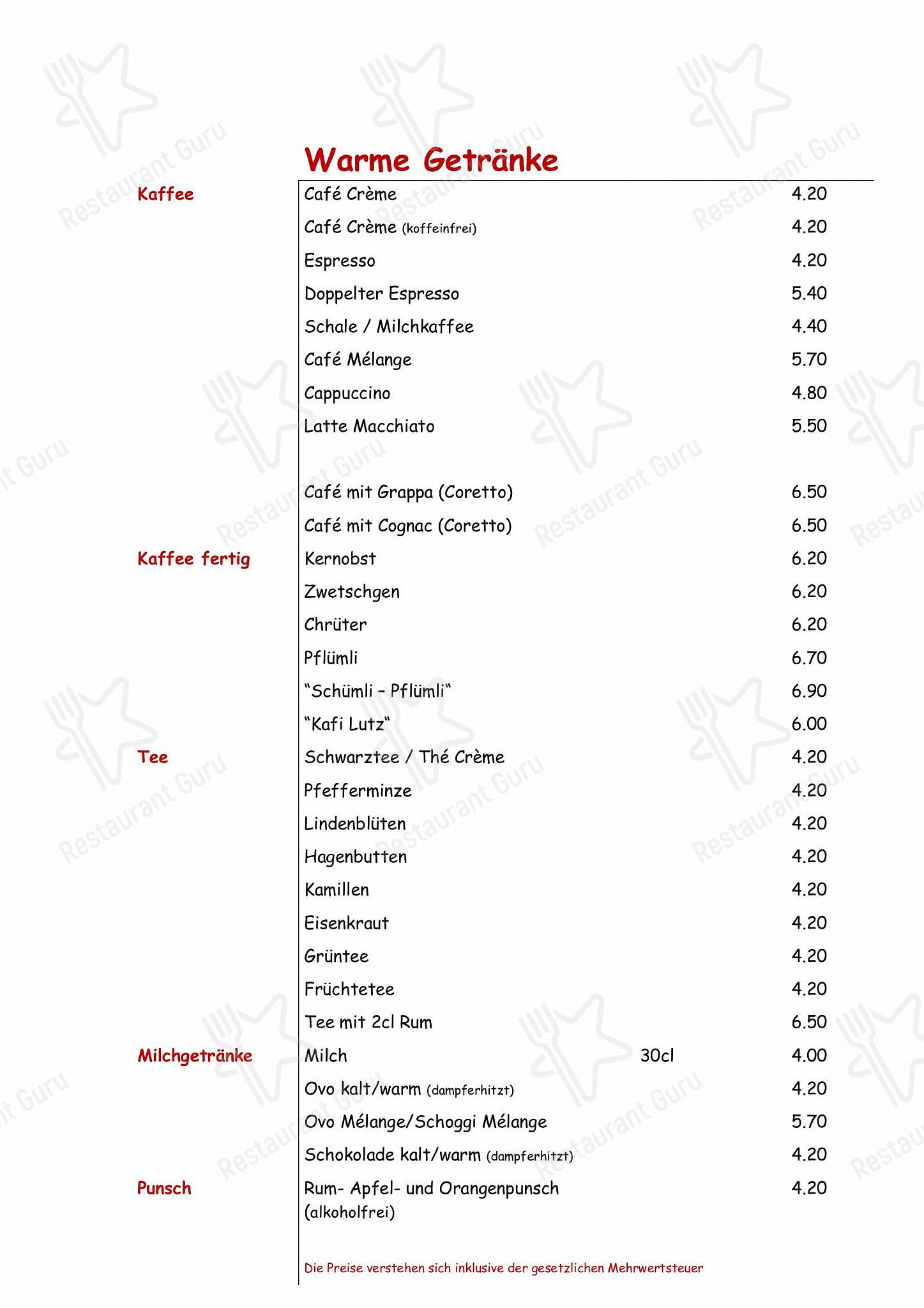 Menu per Restaurant Stählibuck ristorante