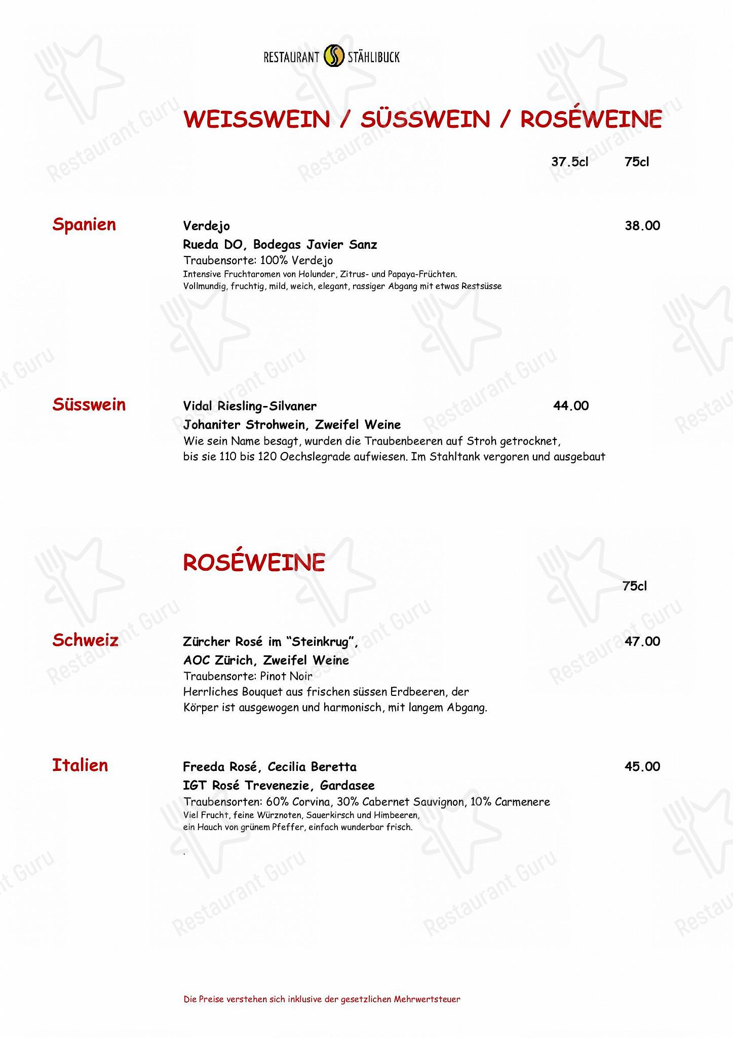 Menu per Restaurant Stählibuck in Frauenfeld