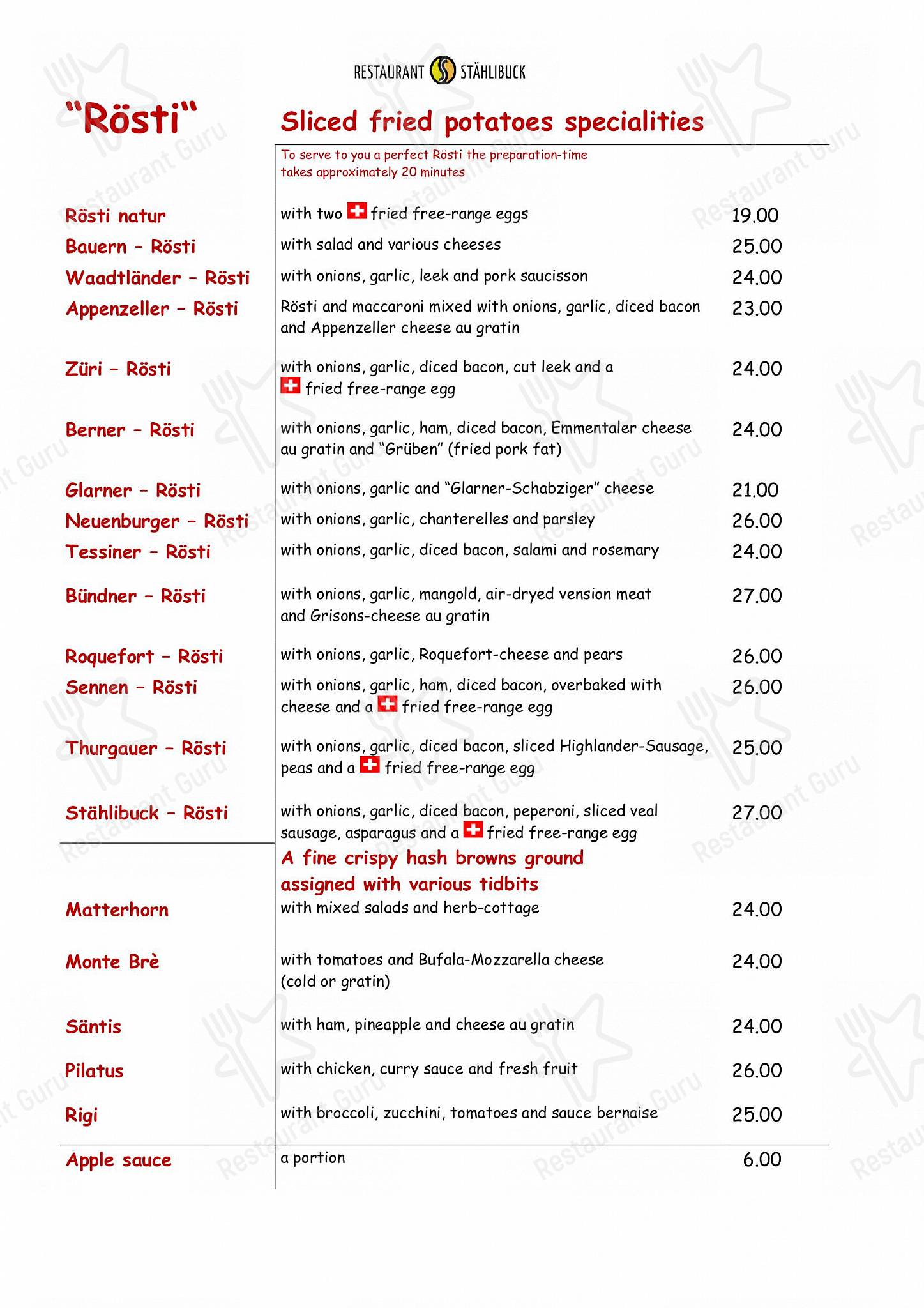 Menu di Restaurant Stählibuck - Menu