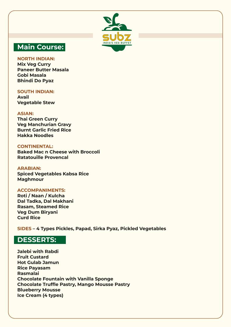 Subz menu