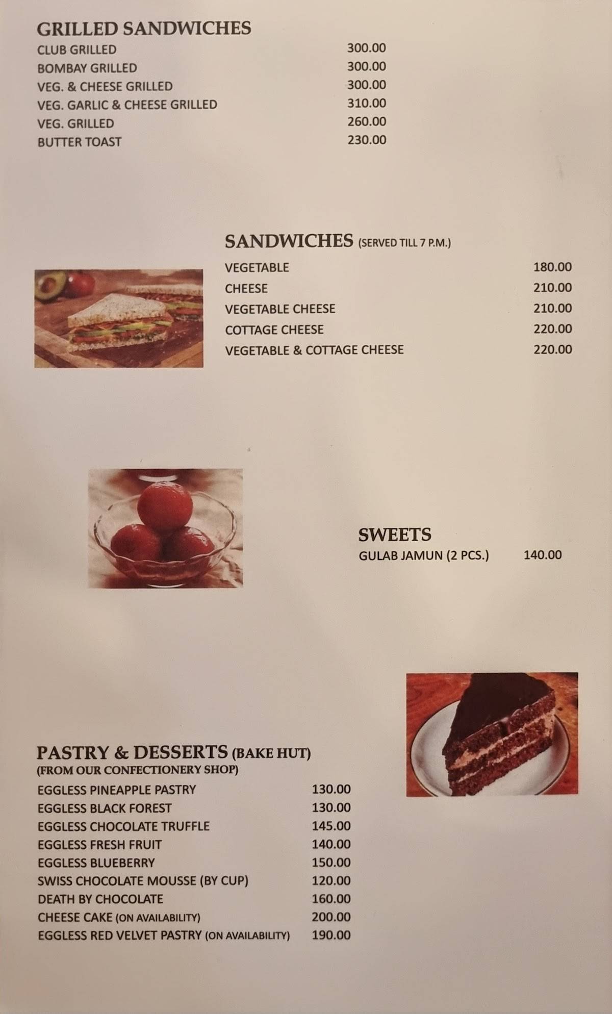 Surya Mahal menu