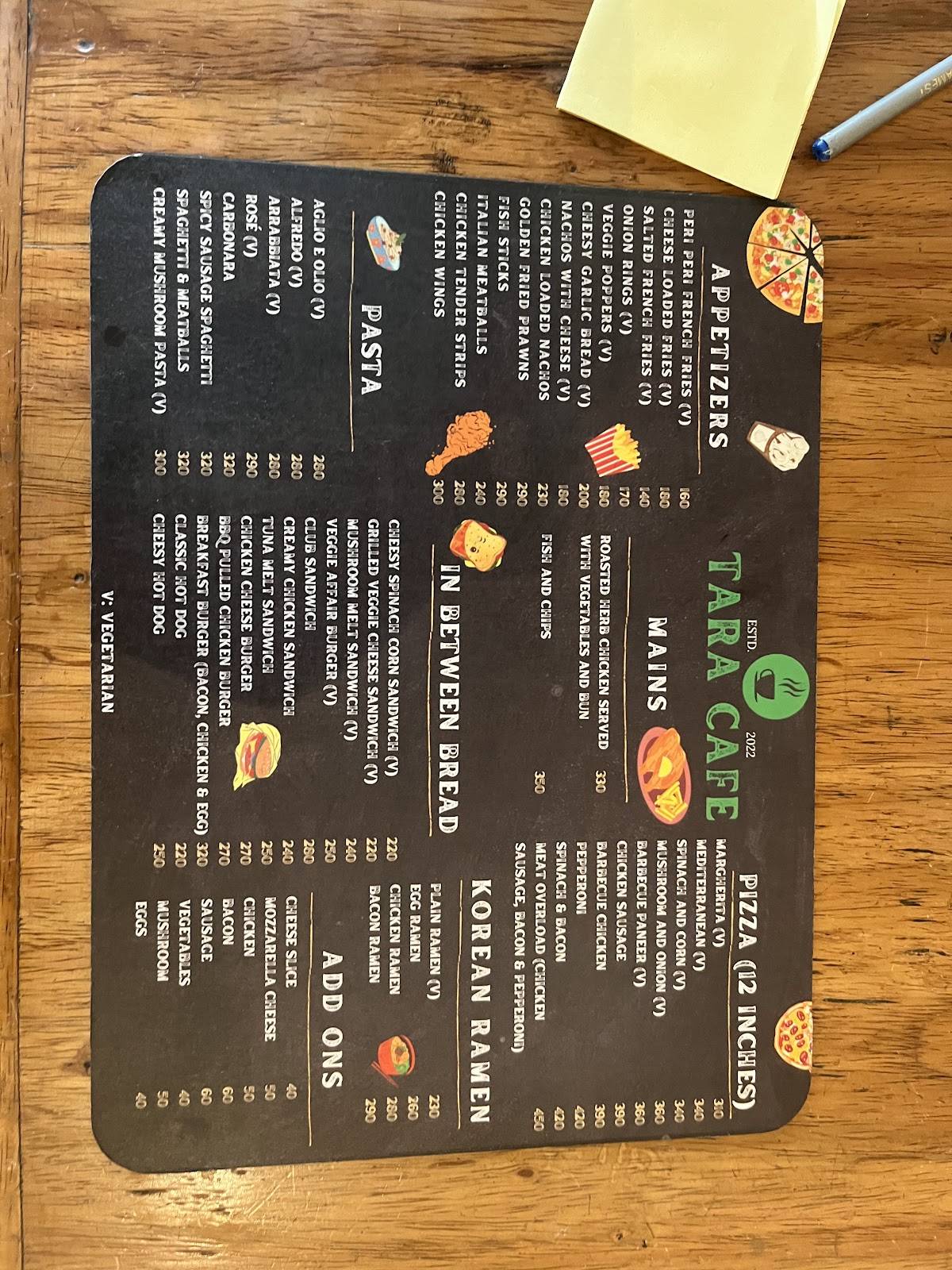 TARA CAFE menu