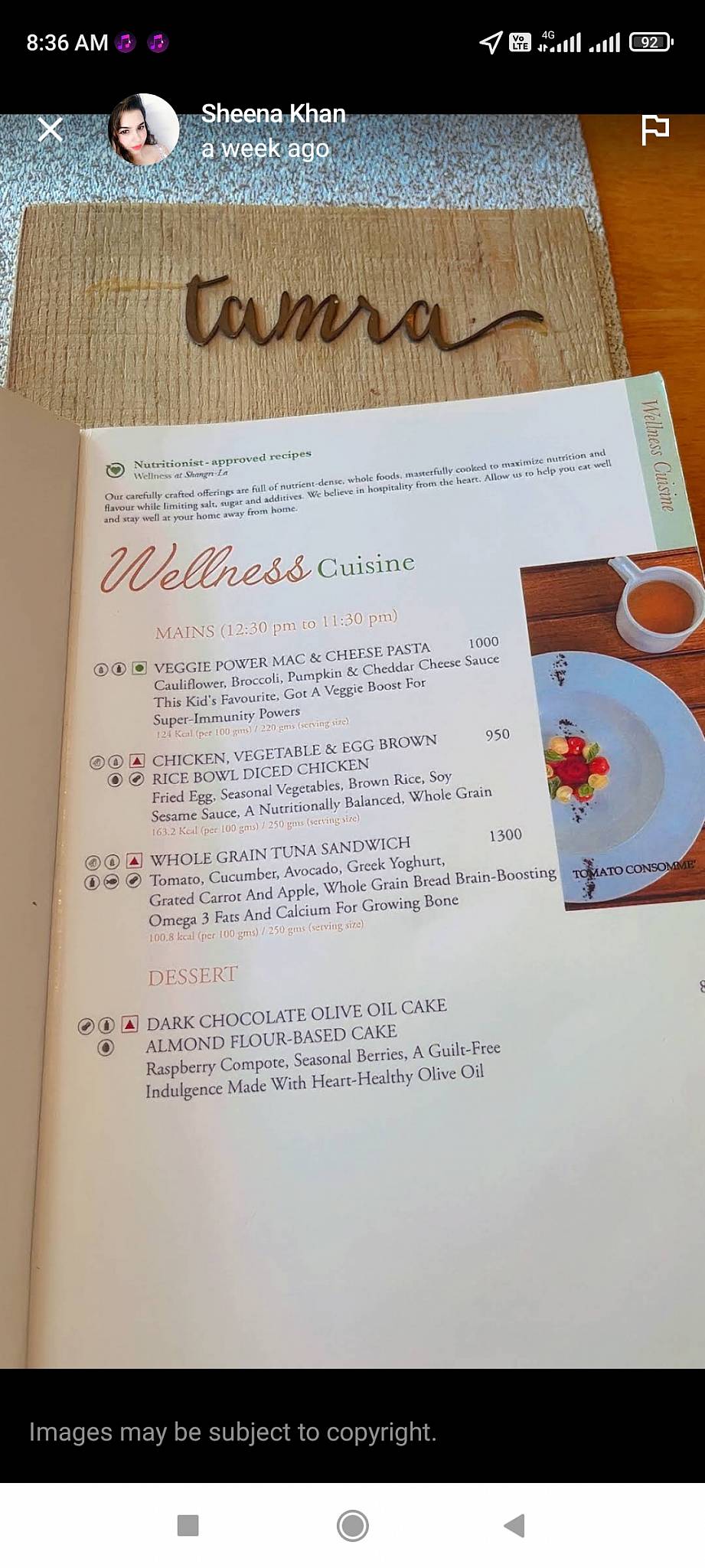 Tamra Restaurant menu