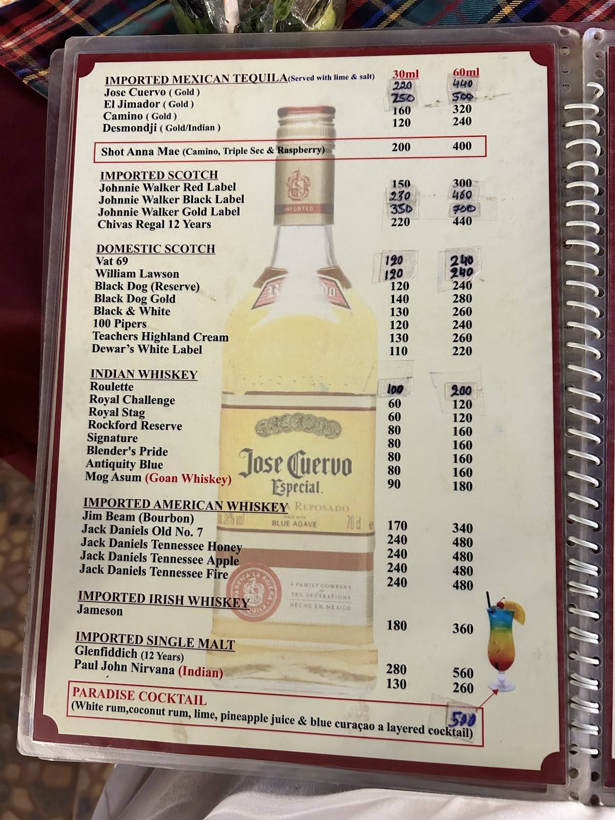 Taste of India Goa menu