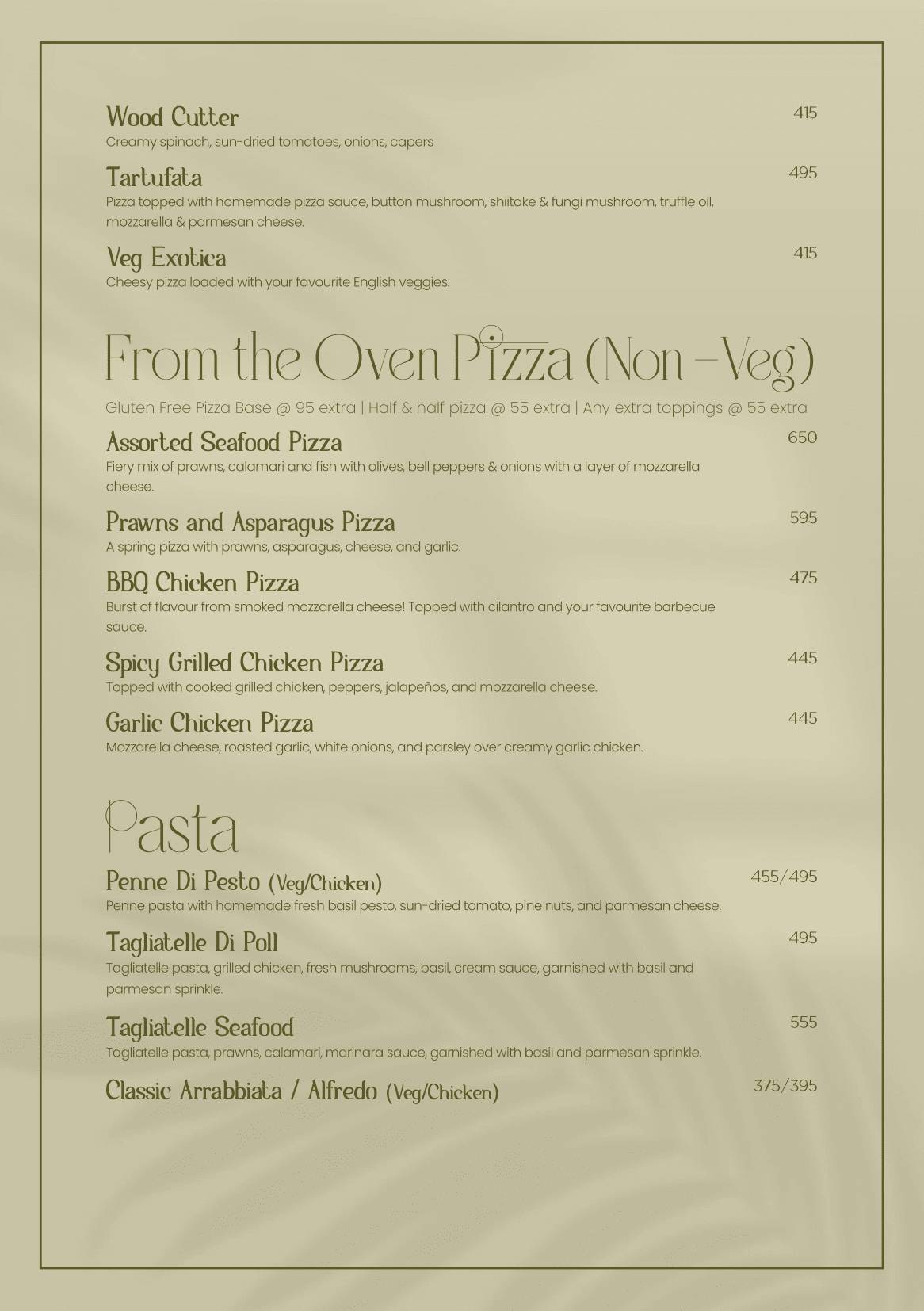 Tatini - Poolside Bar and Kitchen menu