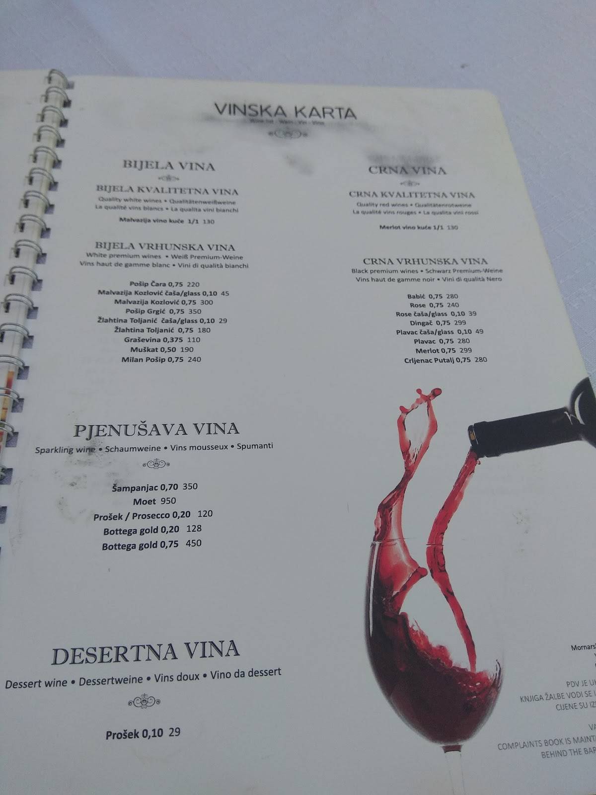 Menu di Tavern Kaleta Trogir 