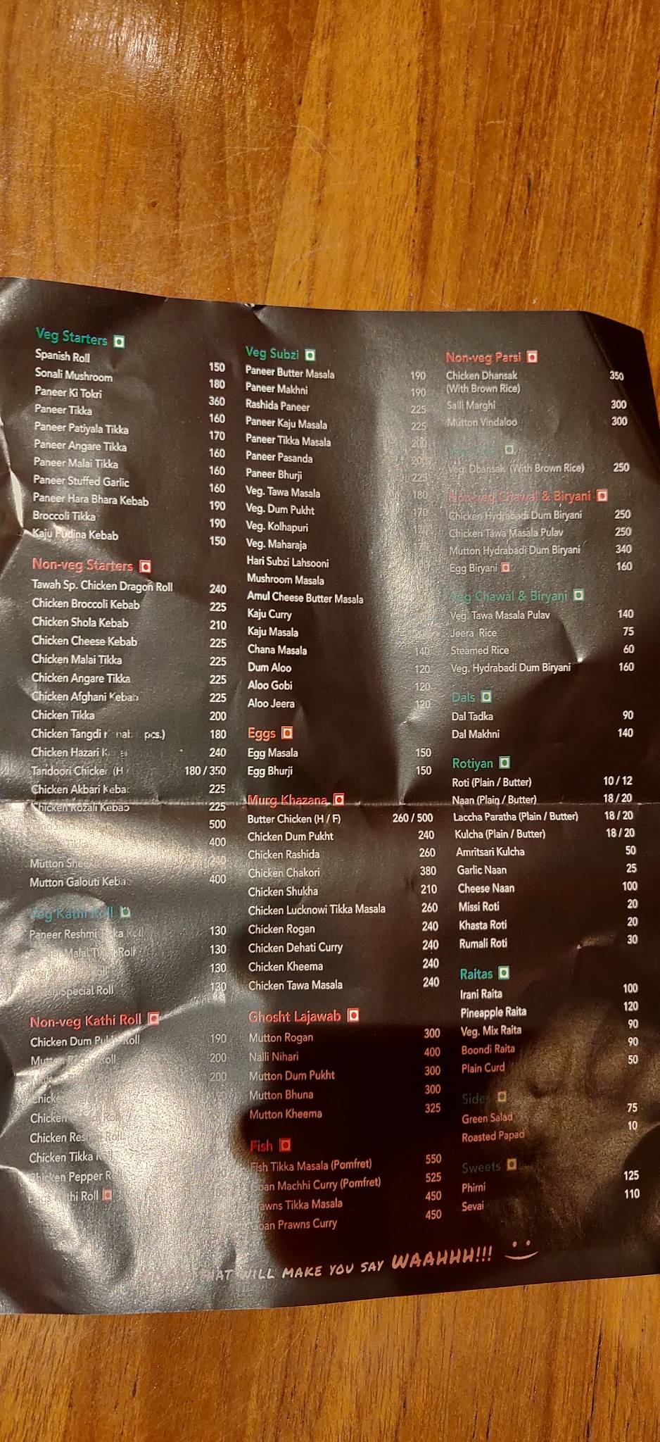 Tawah - The Indian Takeaway menu