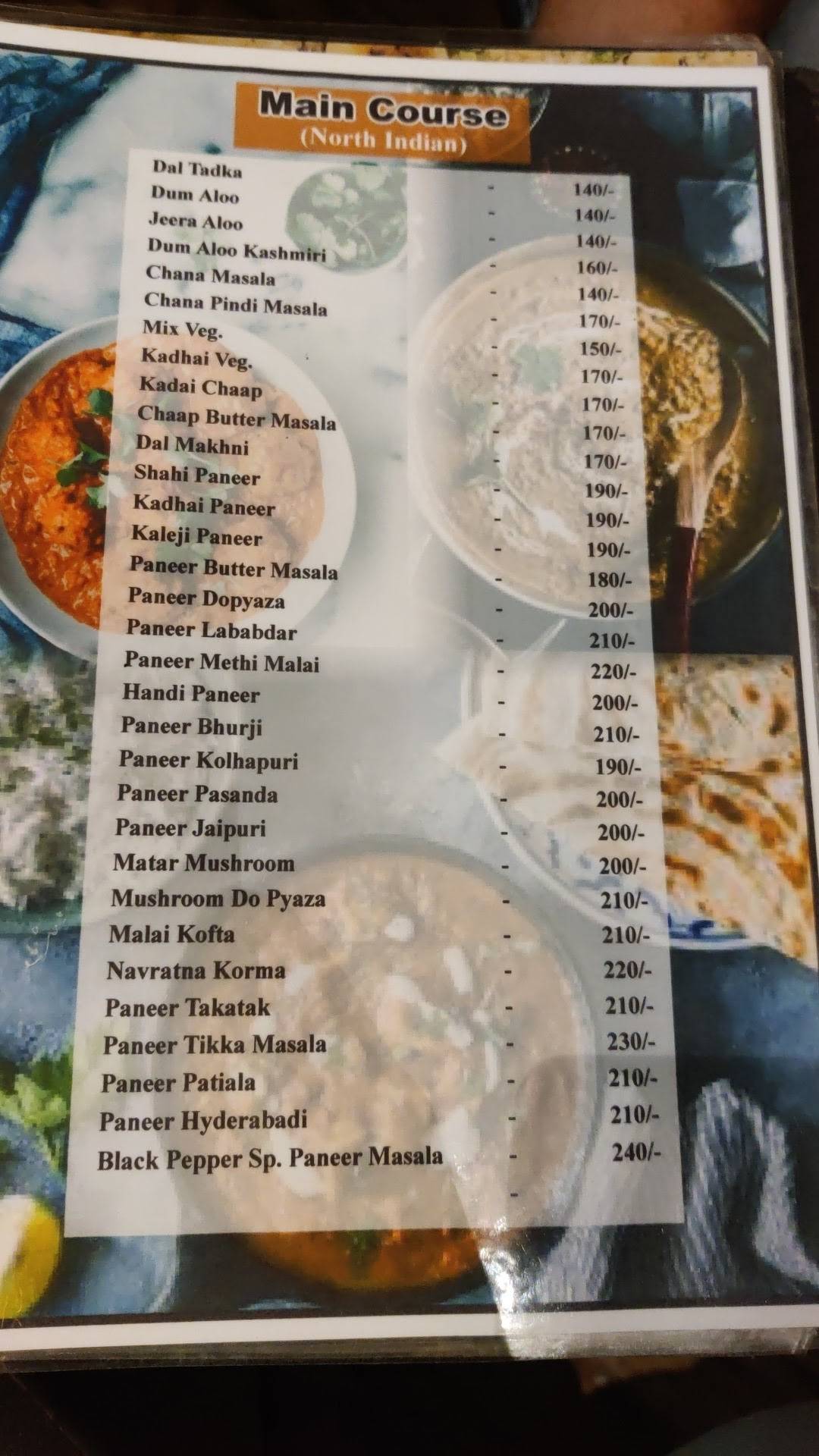 The Black Pepper menu
