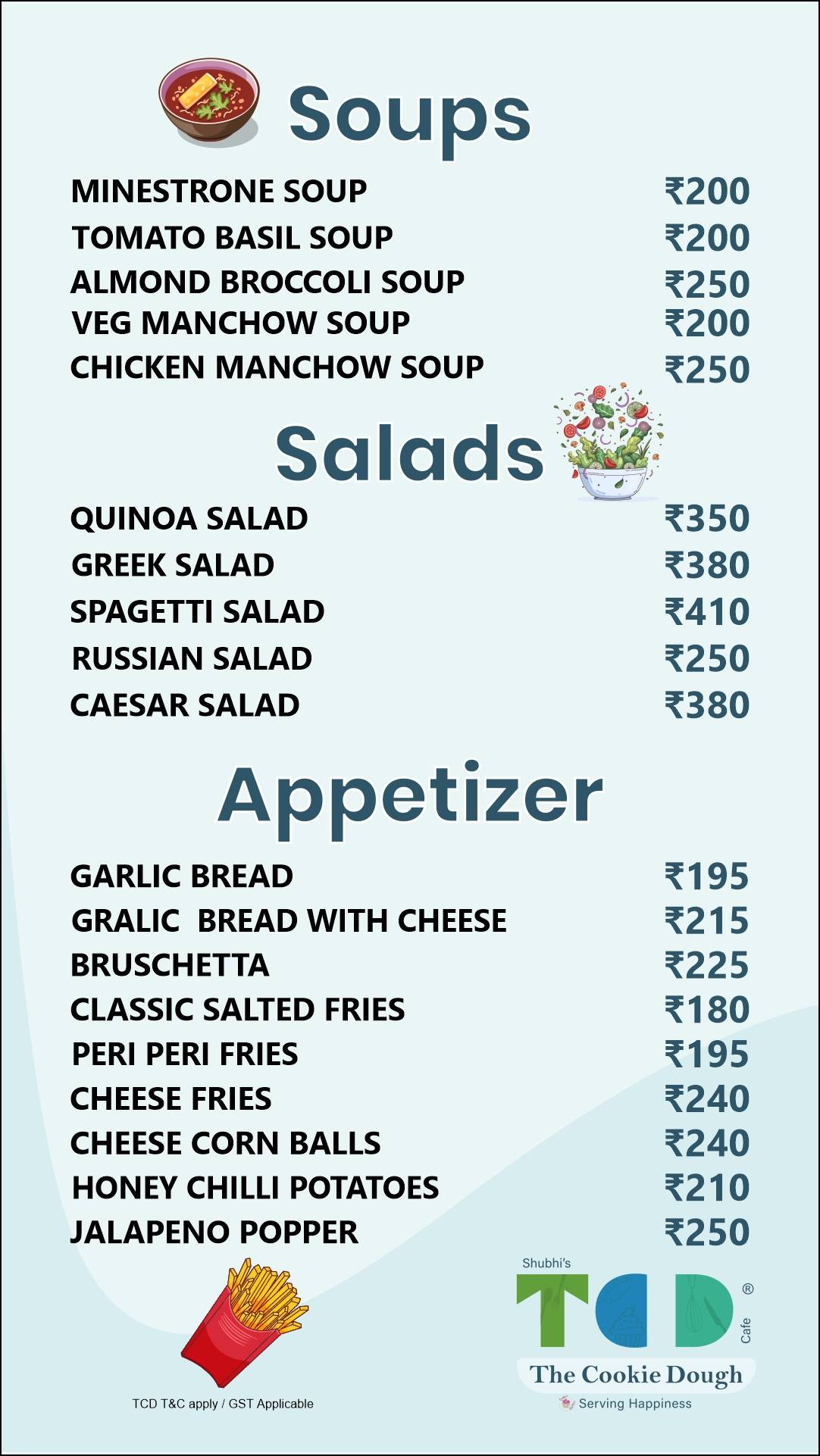 The Cookie Dough Cafe menu