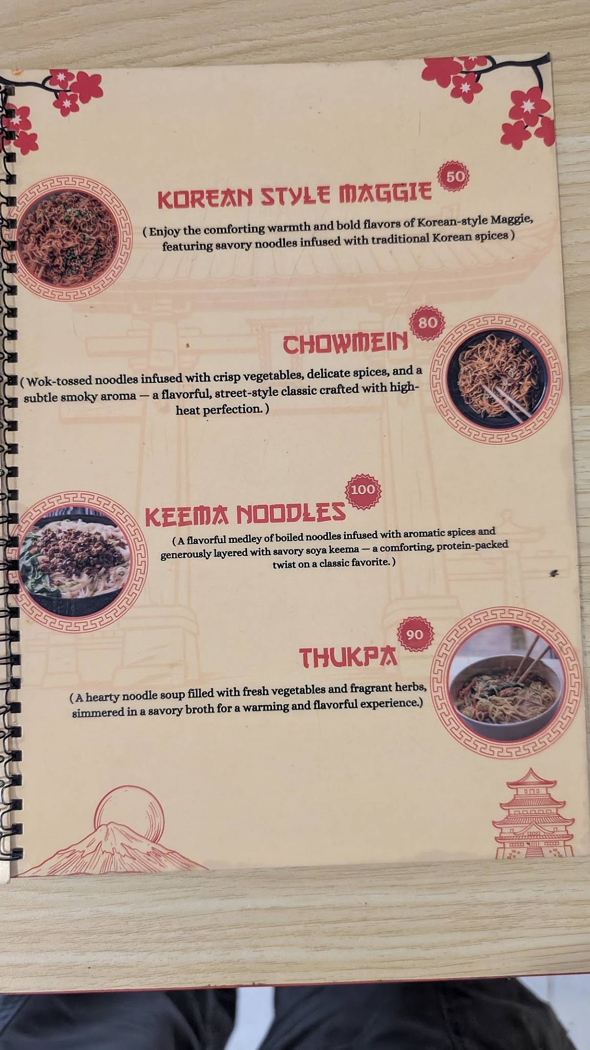 The Momo Bar menu
