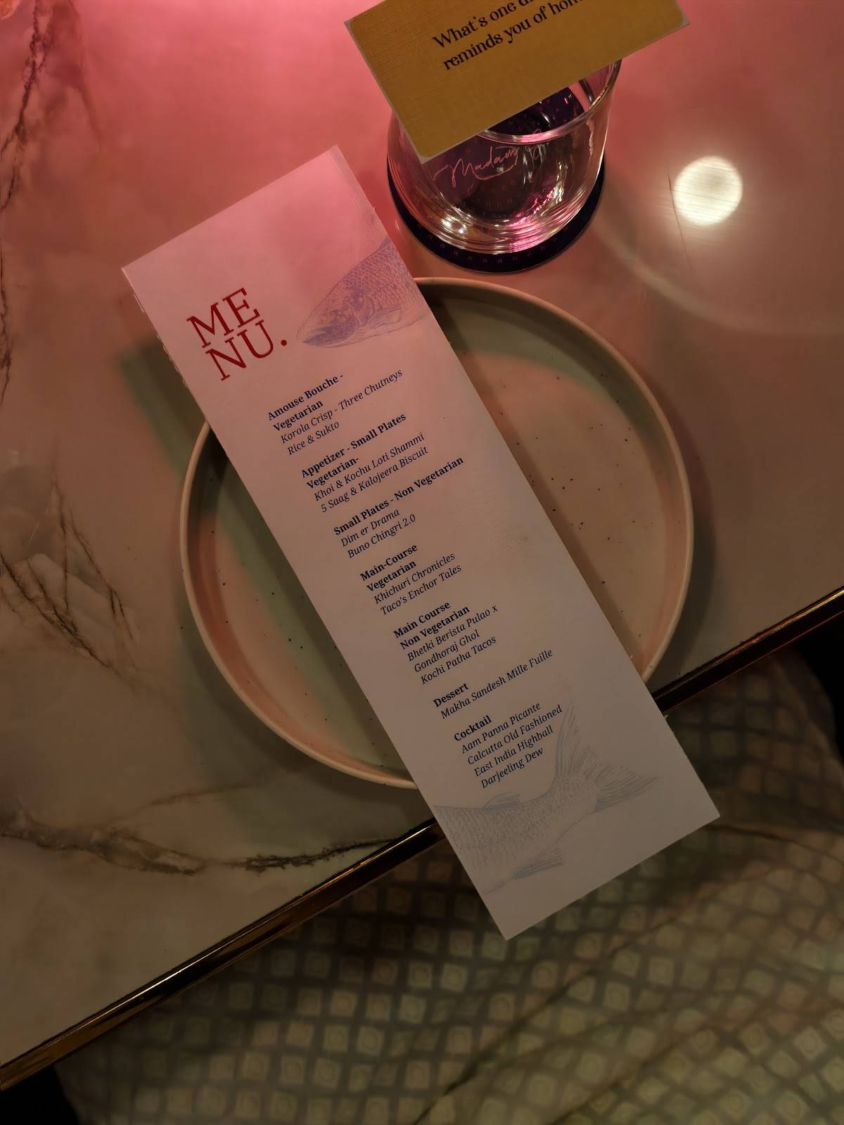 The New Madam G menu