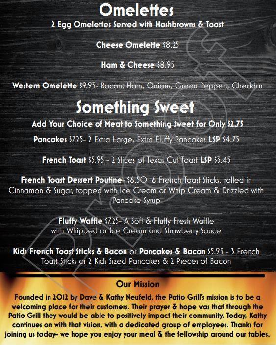 Menu at The Patio Grill restaurant, Grunthal