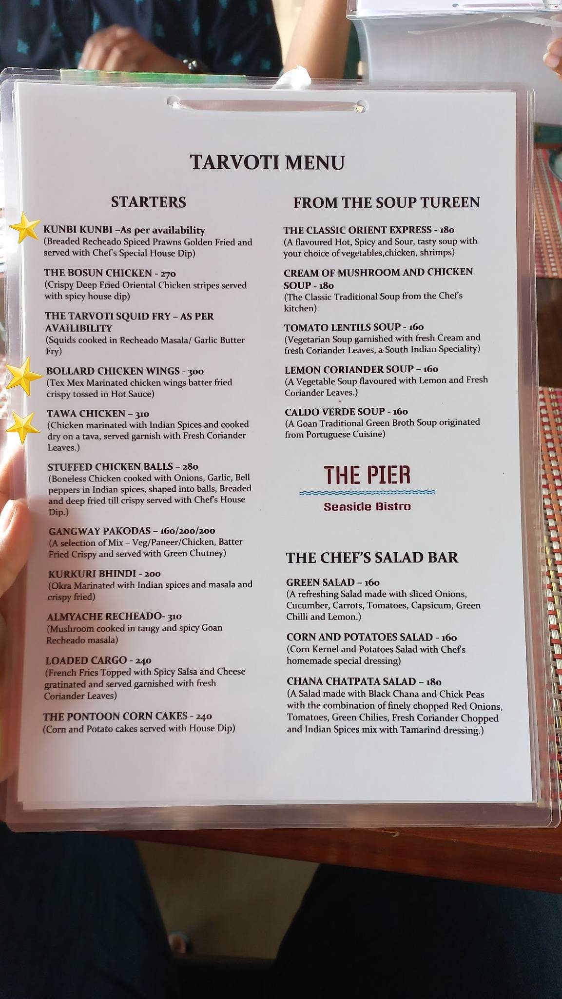 Menu at The Pier Seaside Bistro, Mormugao