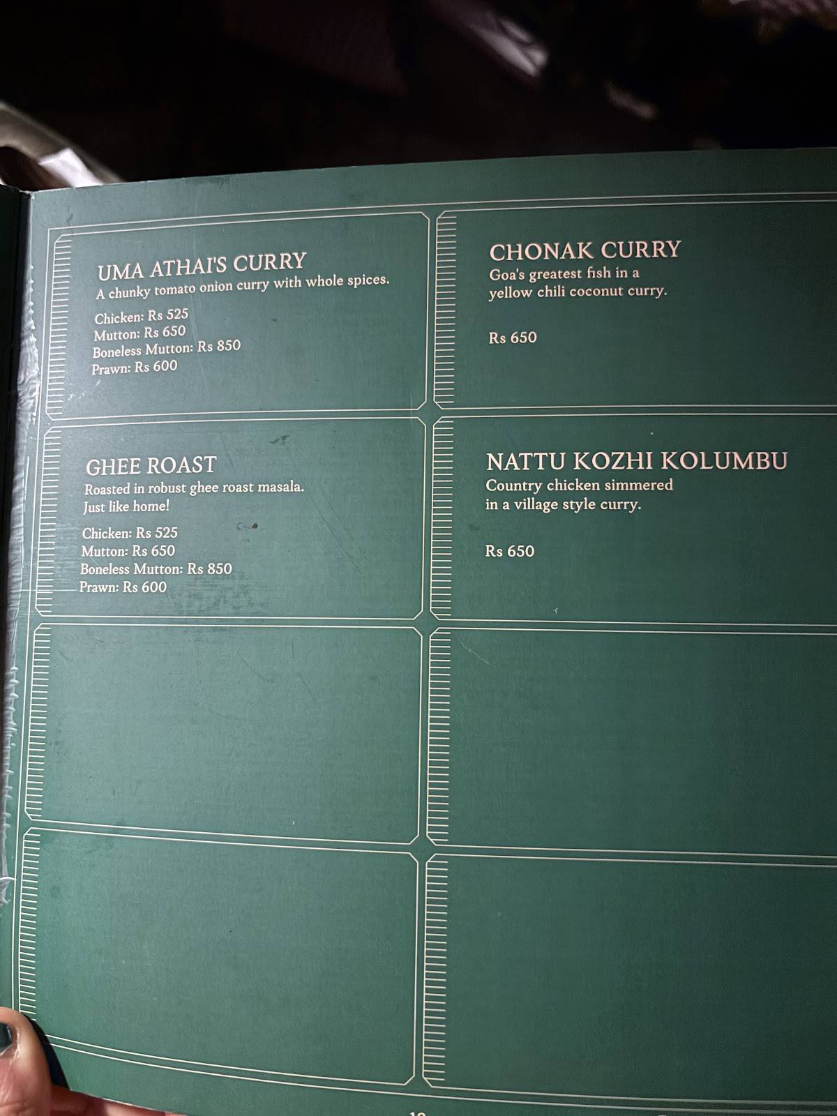 The Tanjore Tiffin Room, Goa menu