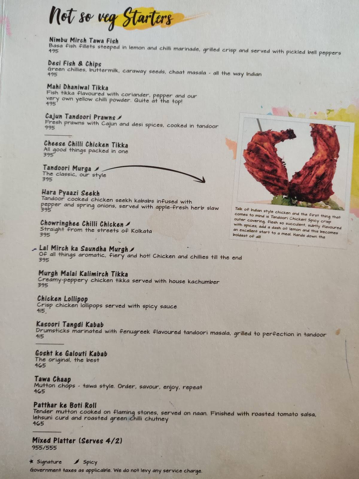 The Yellow Chili menu