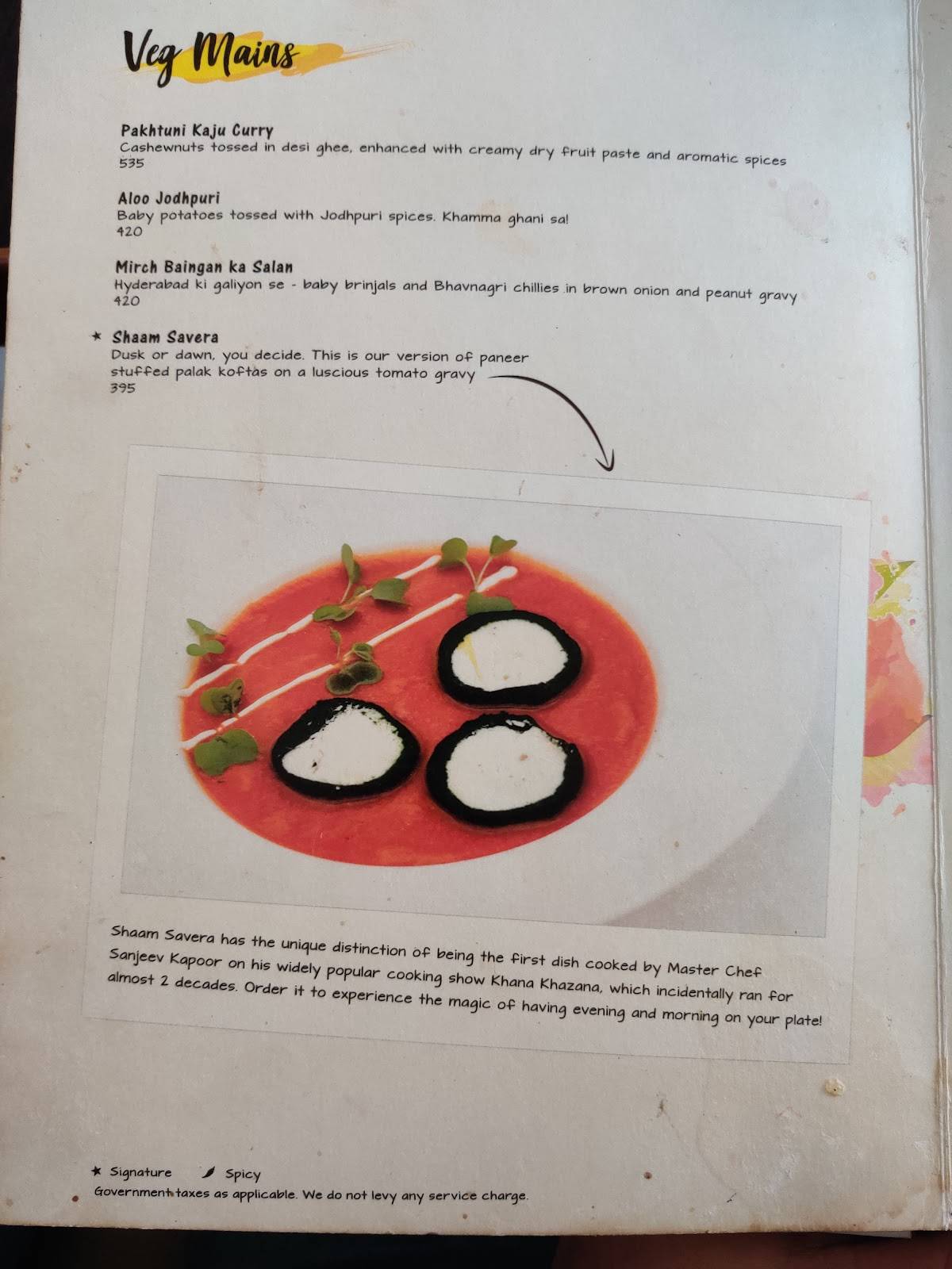 The Yellow Chili menu