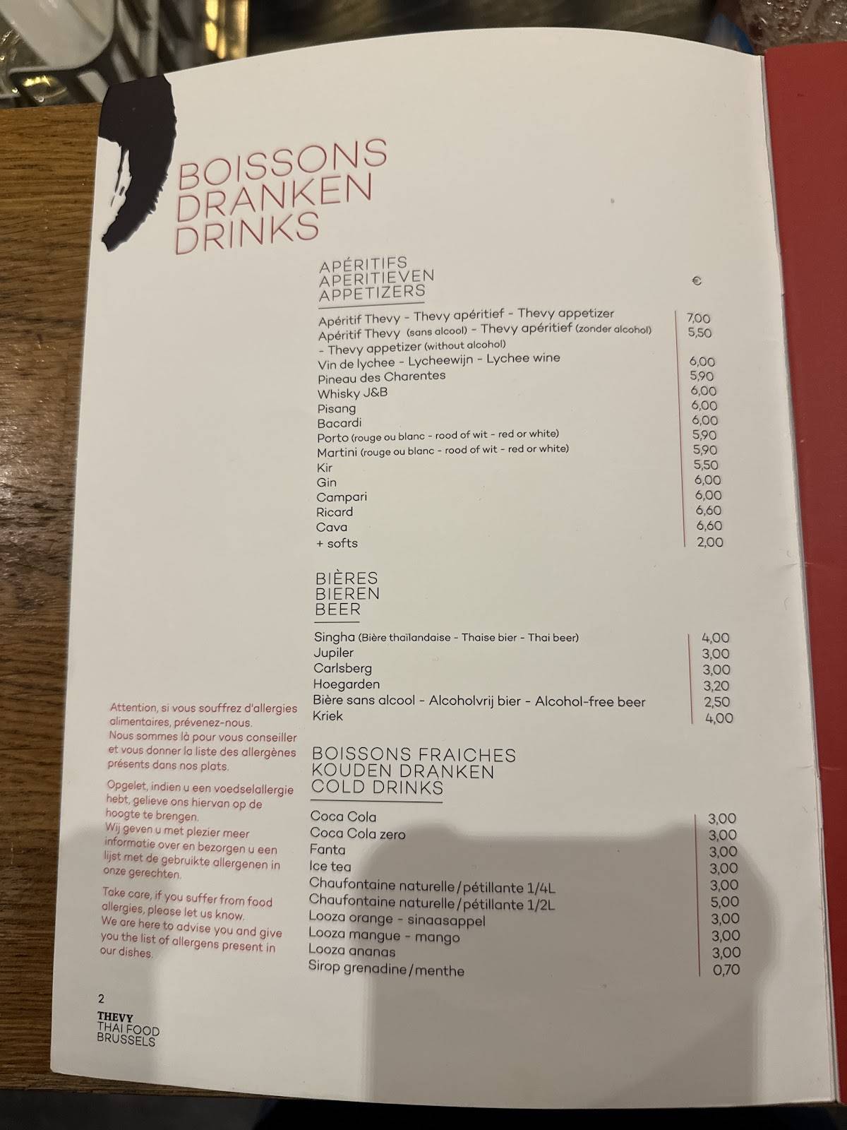 Menu de Thevy