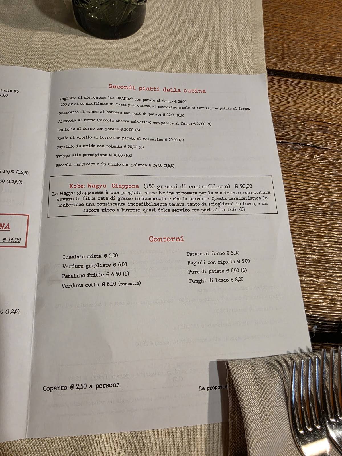 Menu di Trattoria al Braciere 